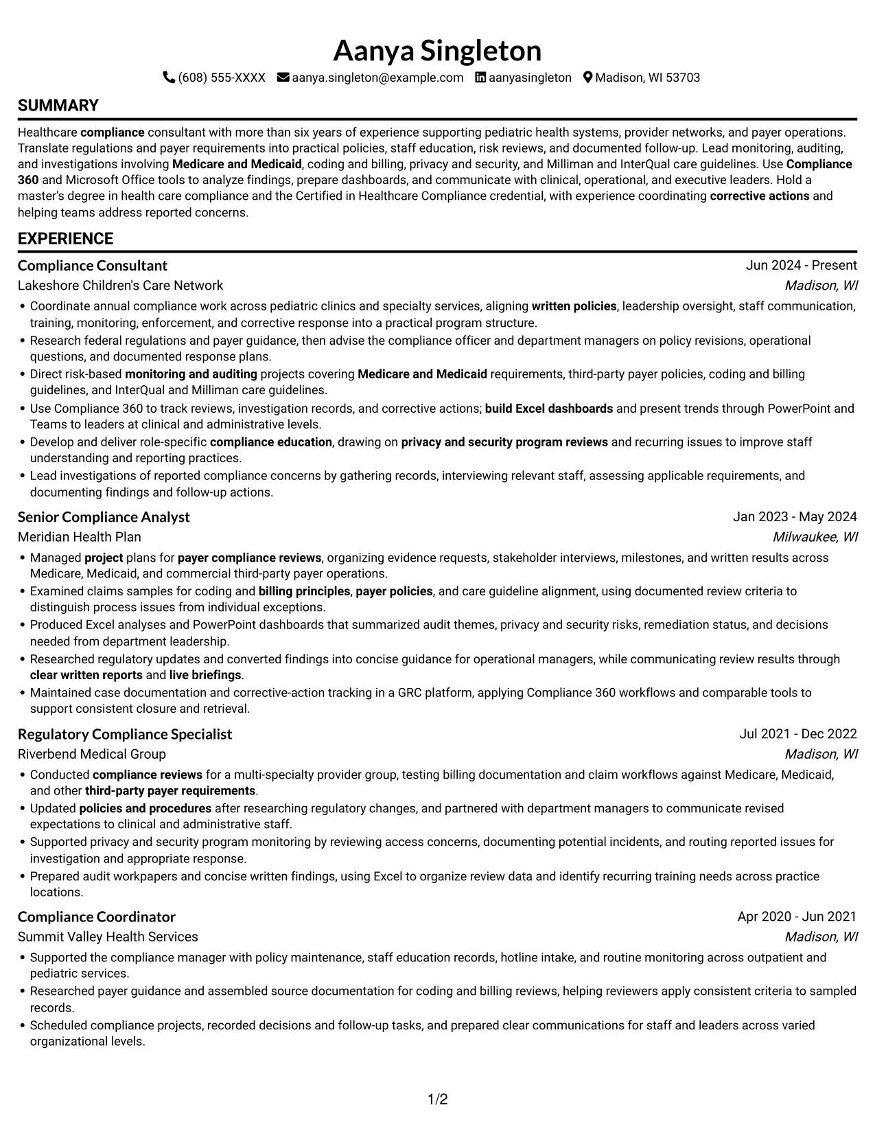 Resume example — page 1