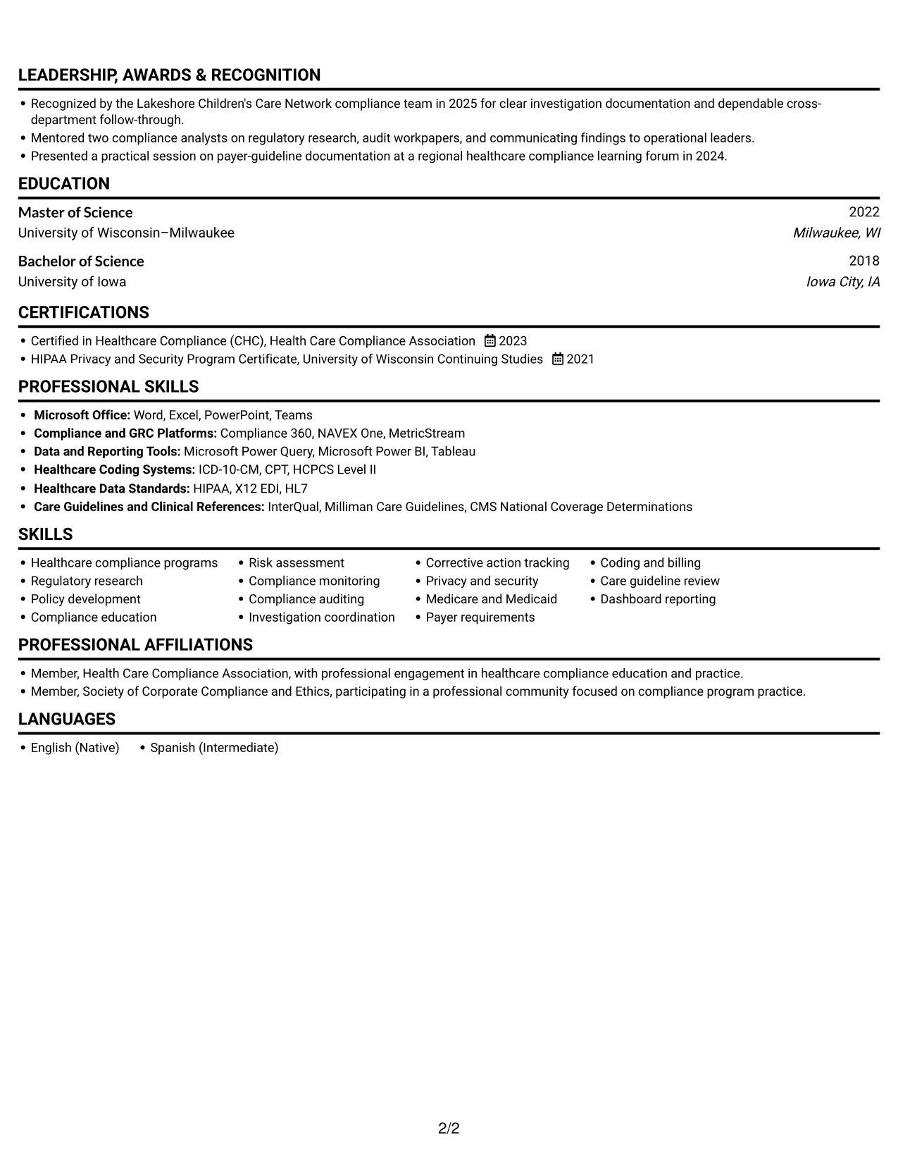 Resume example — page 2