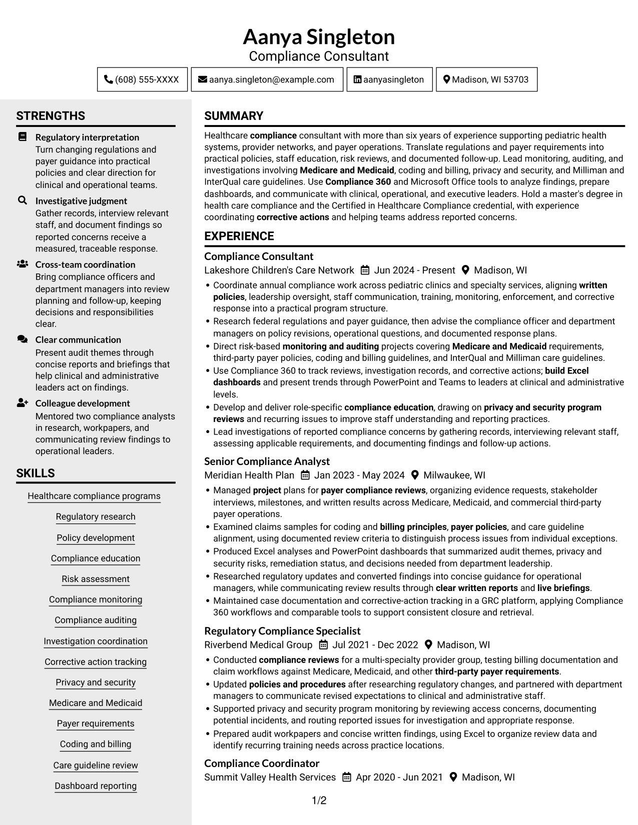 Resume example — page 1
