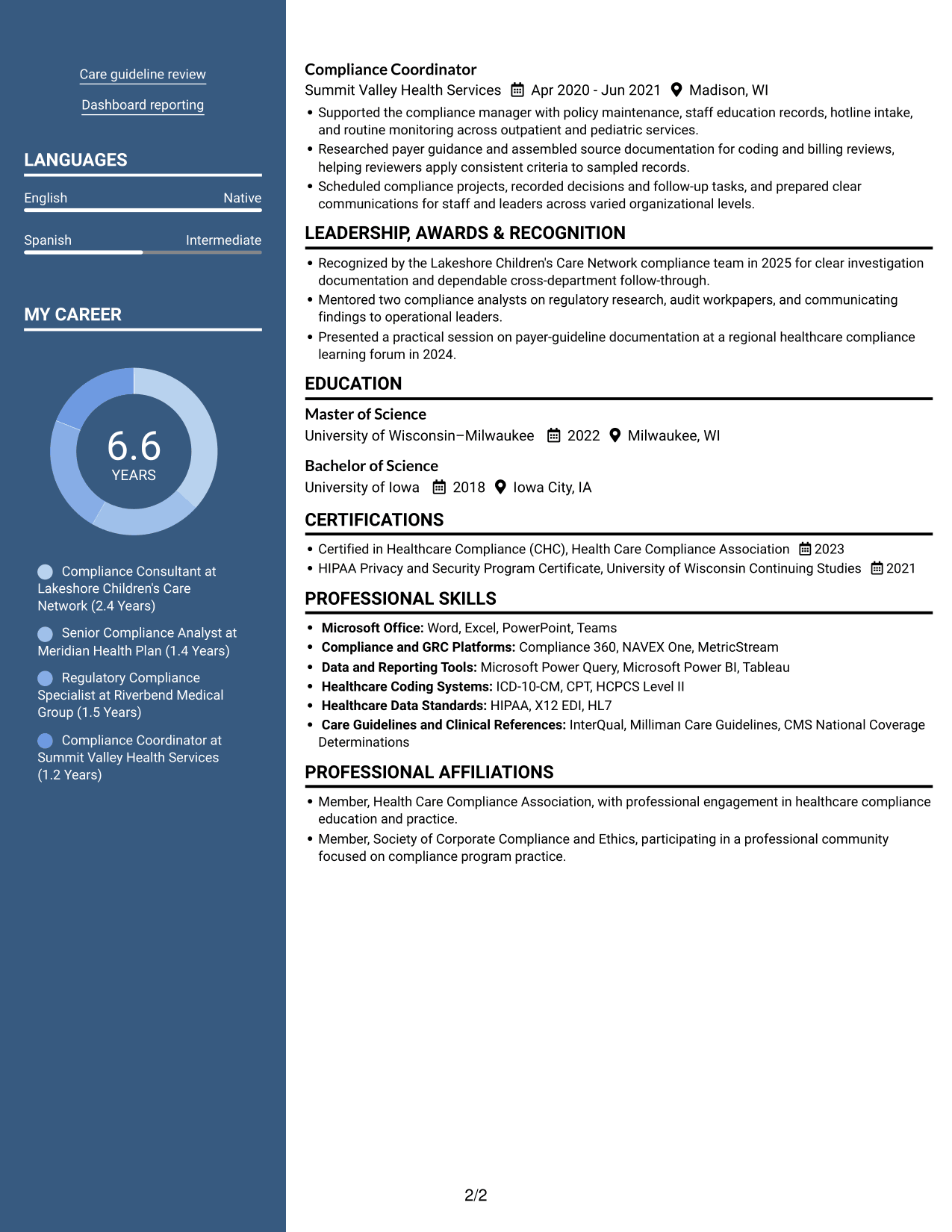 Resume example — page 2