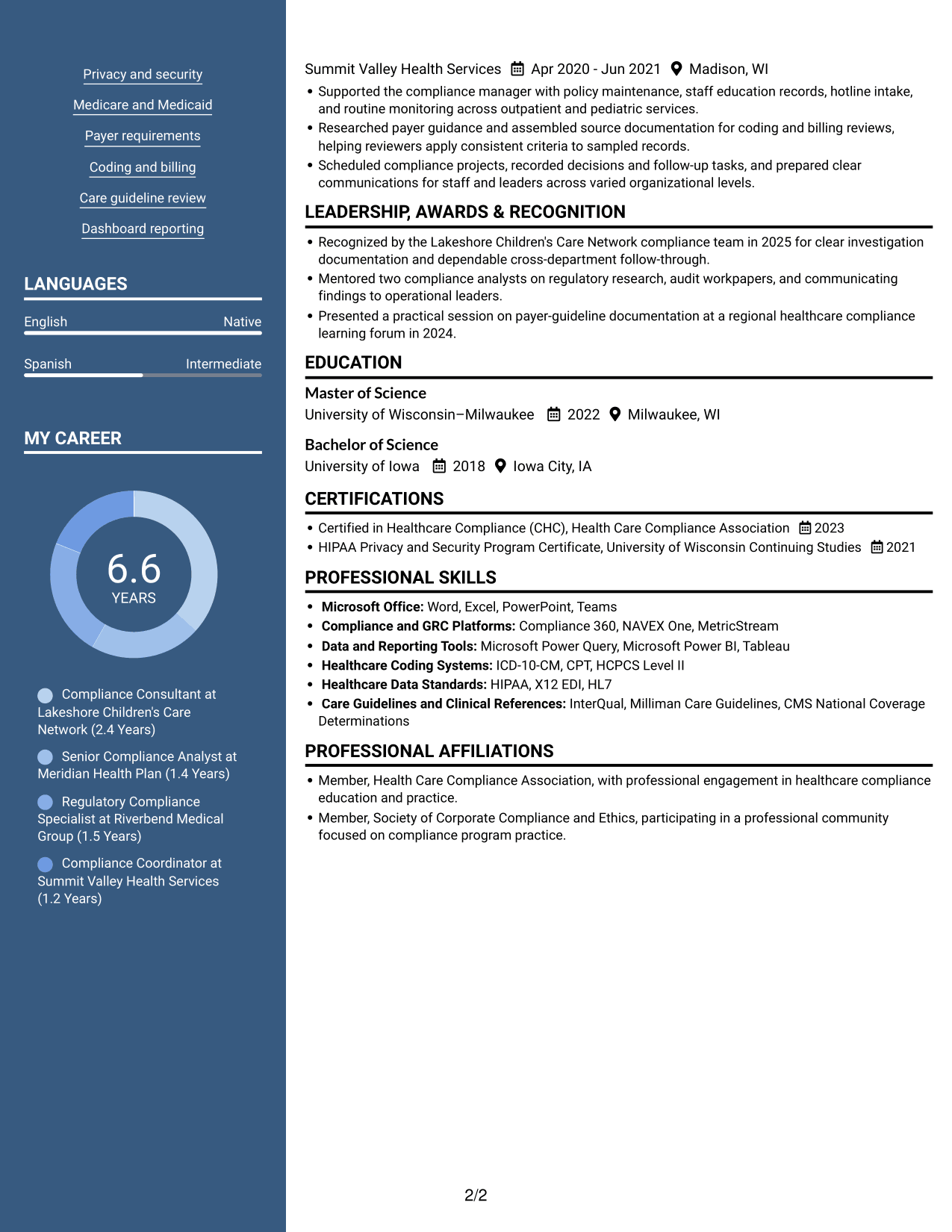 Resume example — page 2
