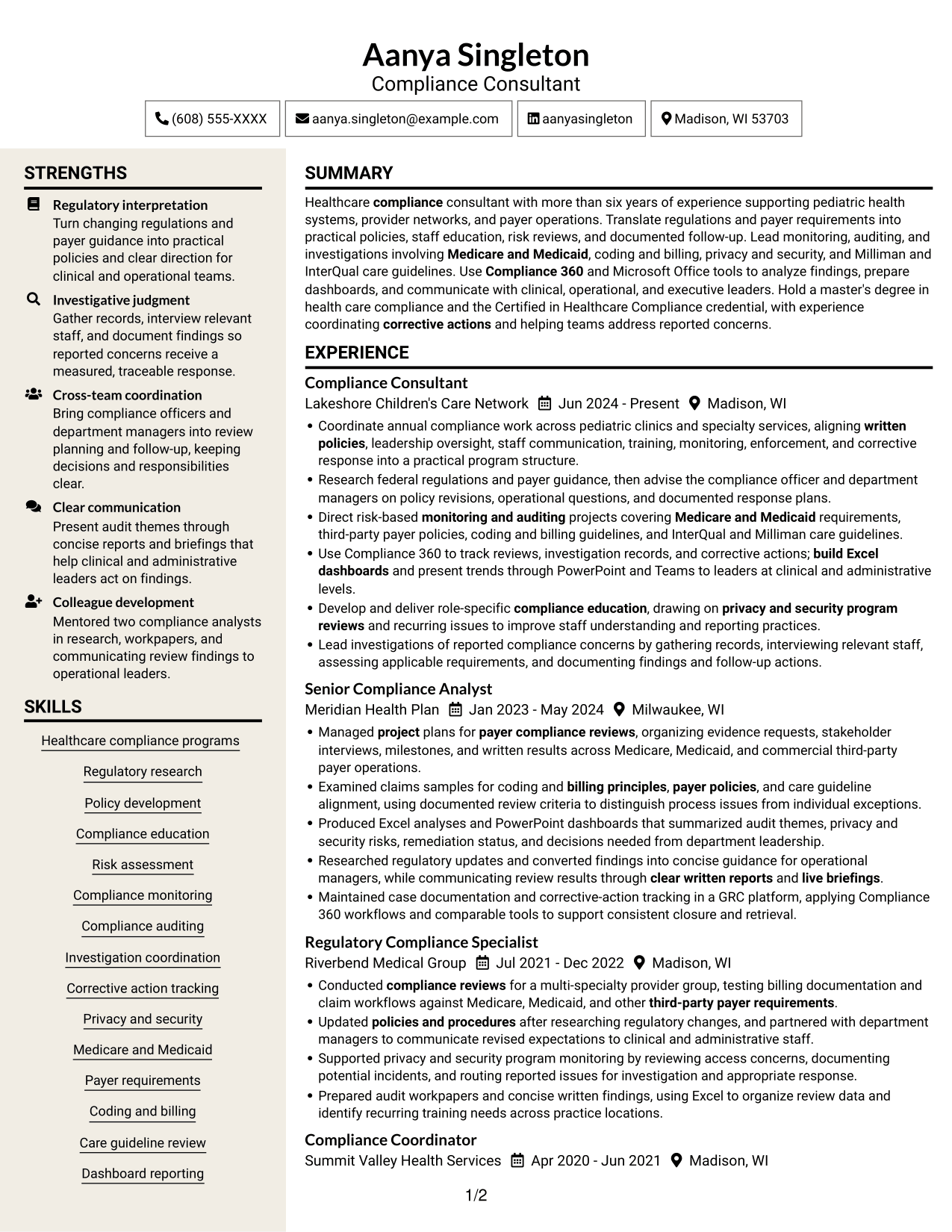 Resume example — page 1