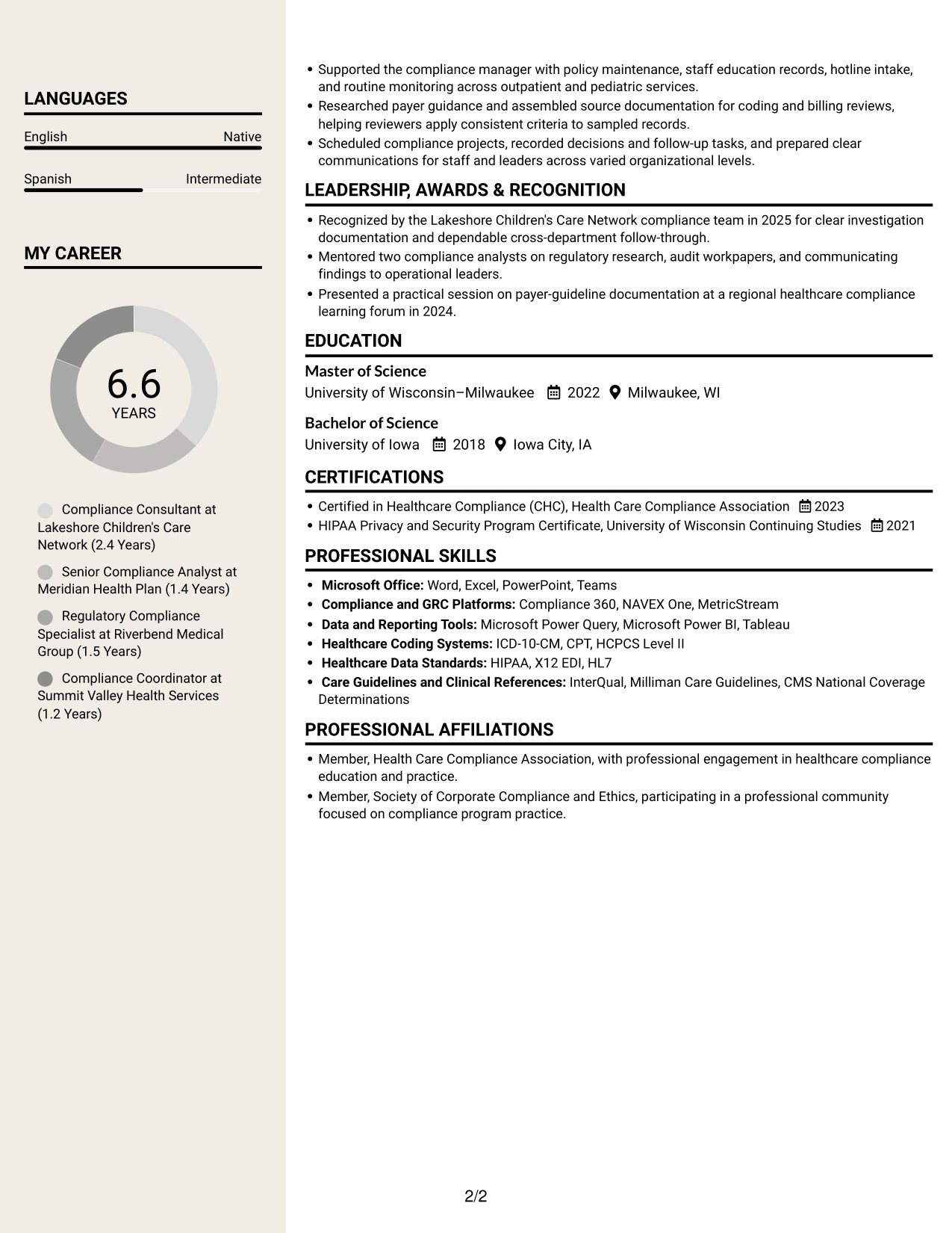 Resume example — page 2