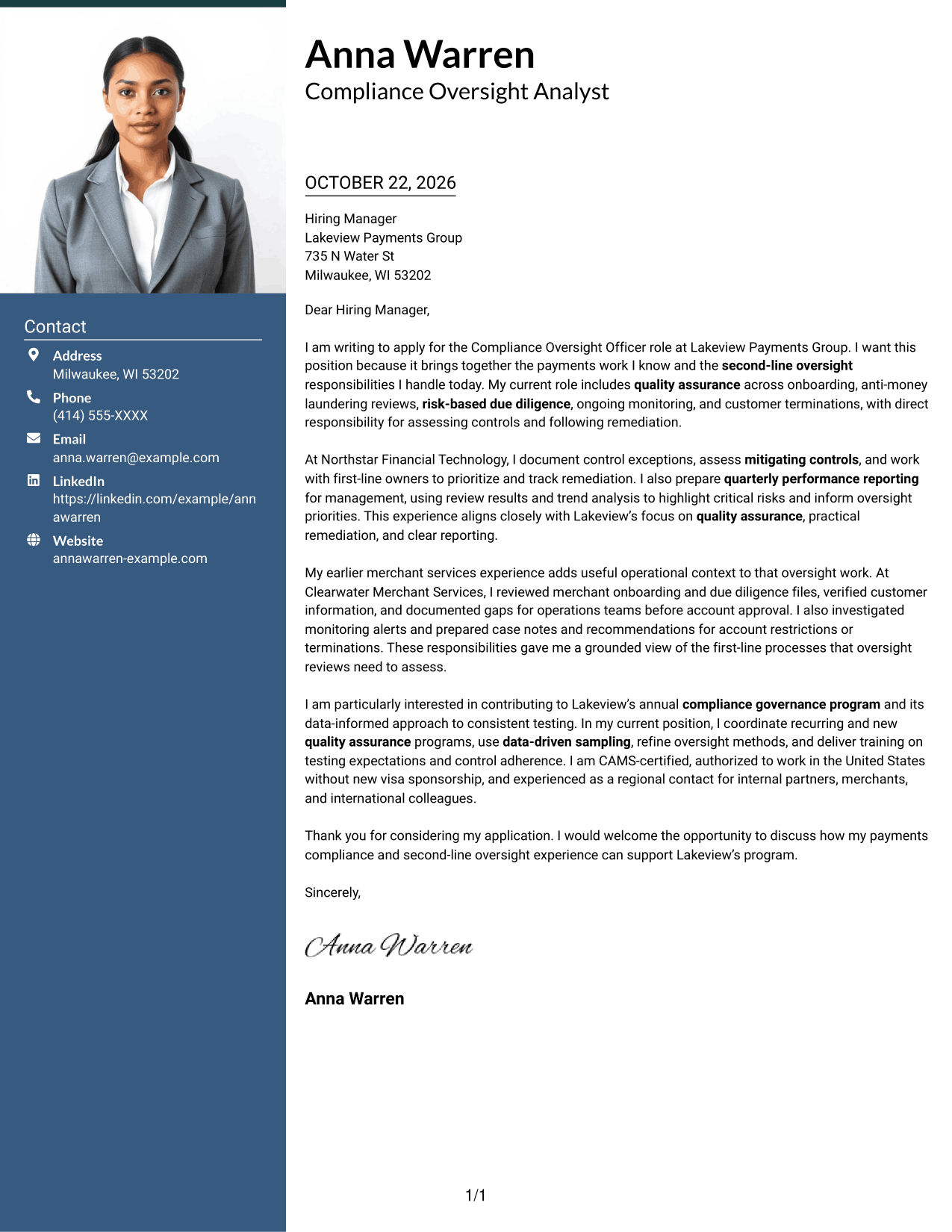 Cover letter example — page 1