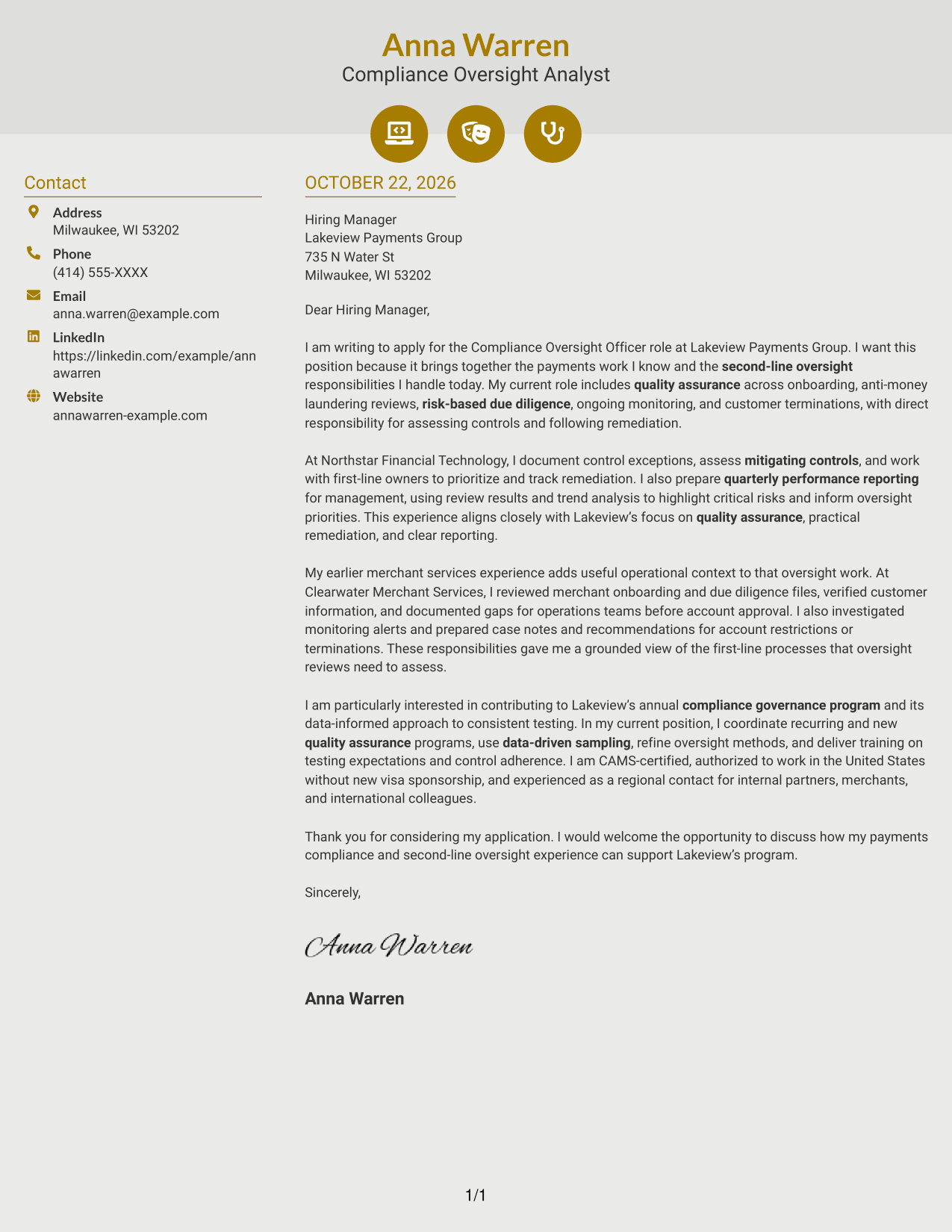 Cover letter example — page 1