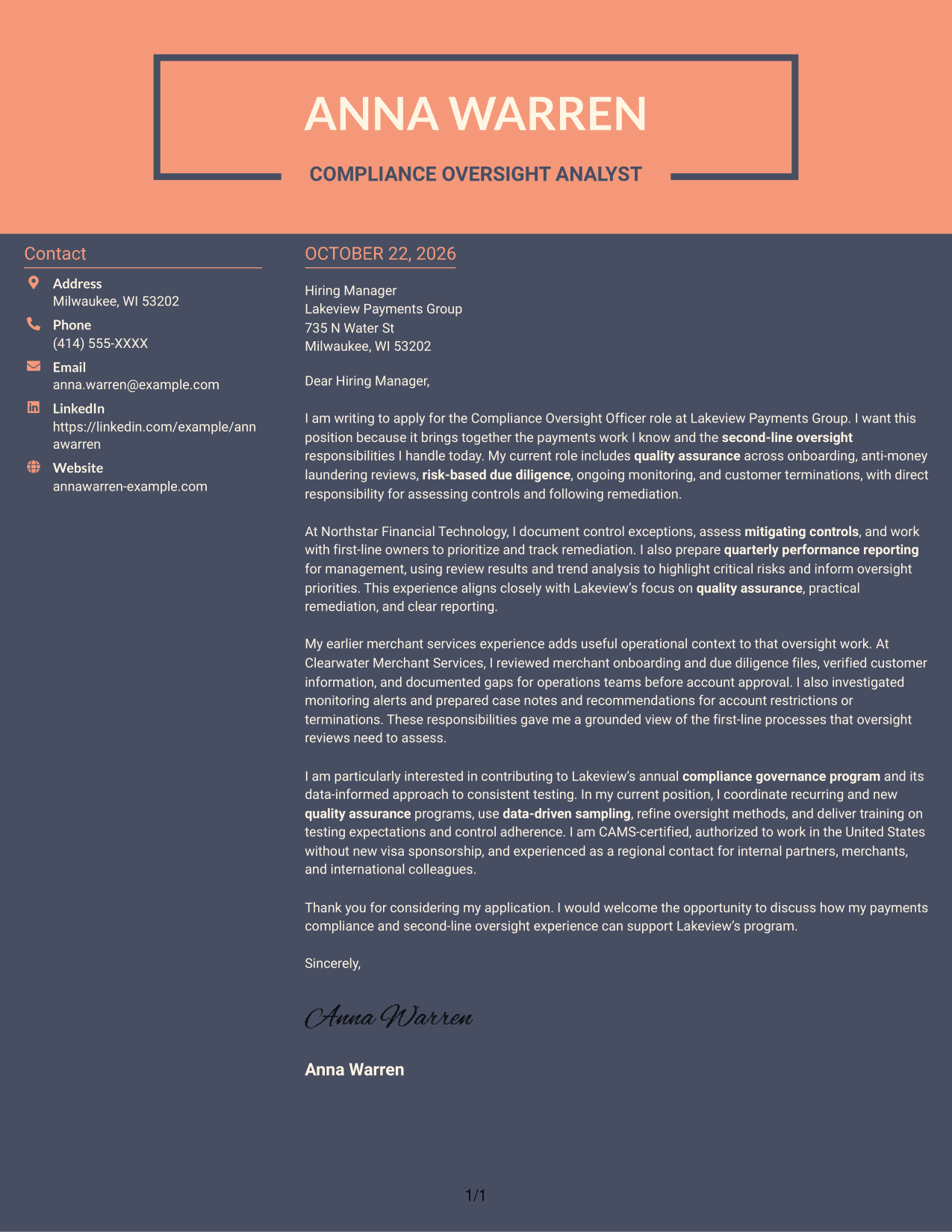 Cover letter example — page 1