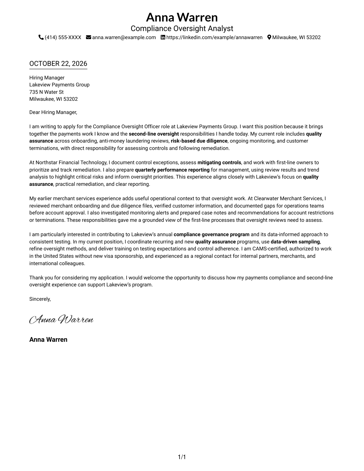 Cover letter example — page 1
