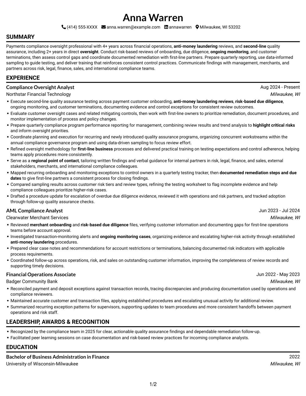 Resume example — page 1