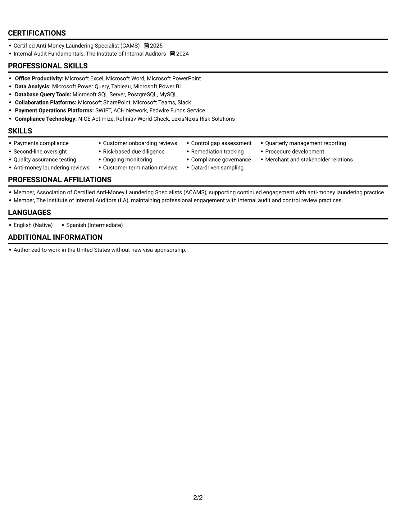 Resume example — page 2
