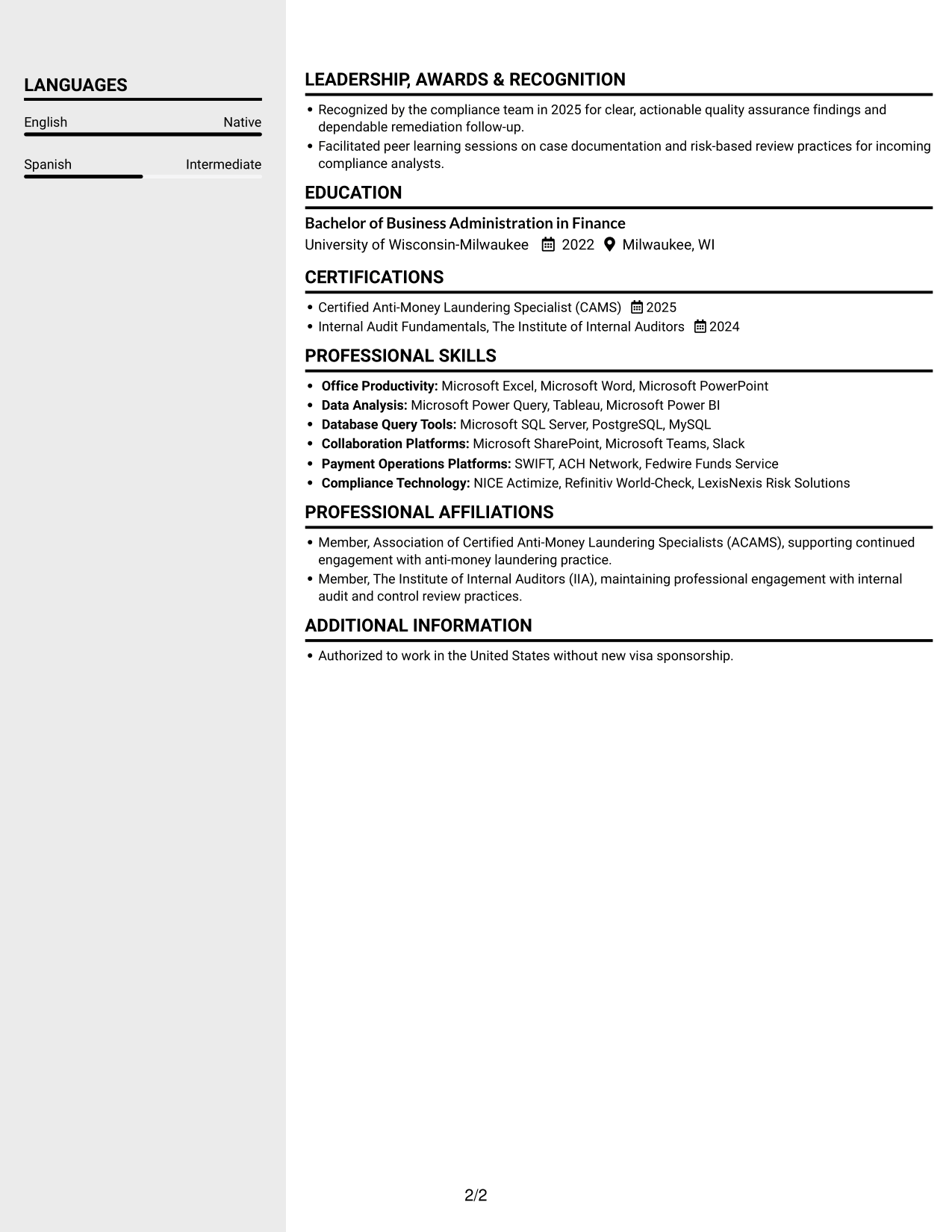 Resume example — page 2