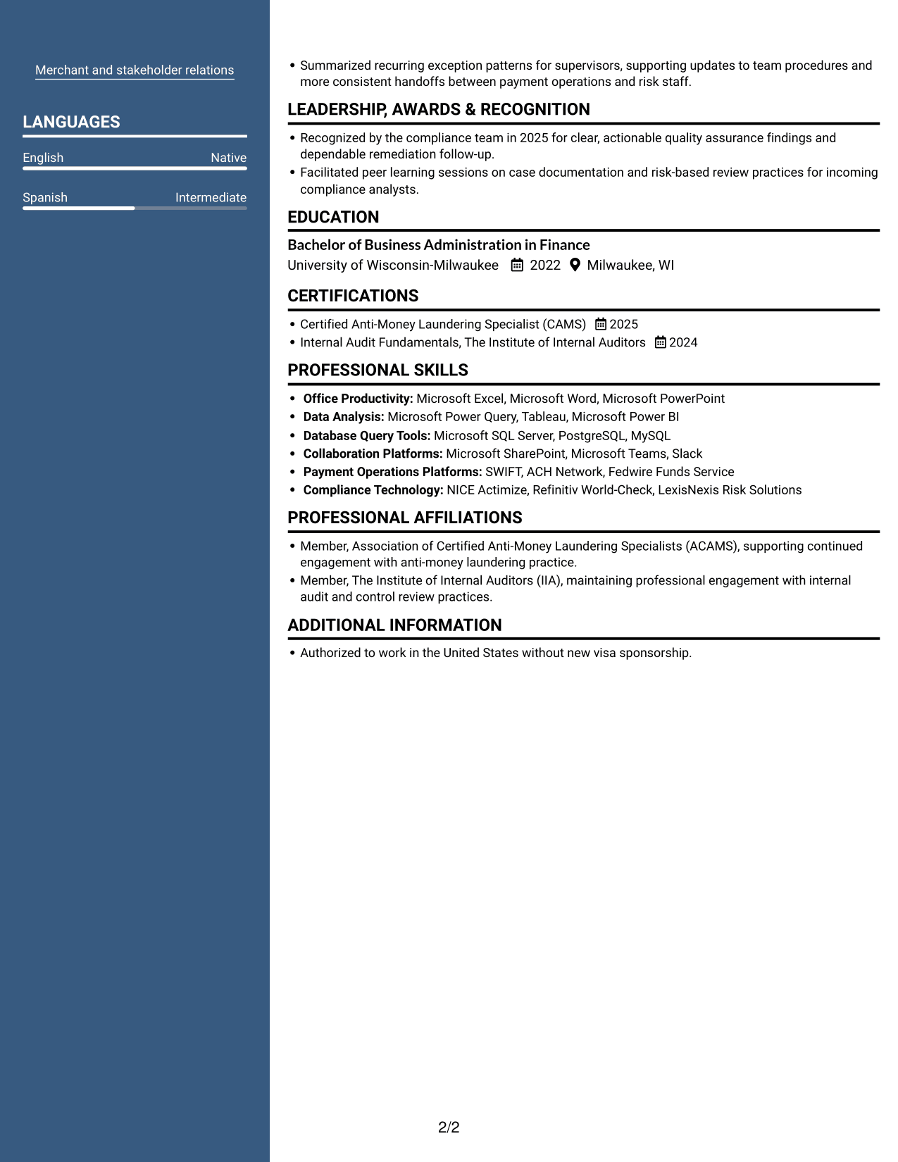 Resume example — page 2