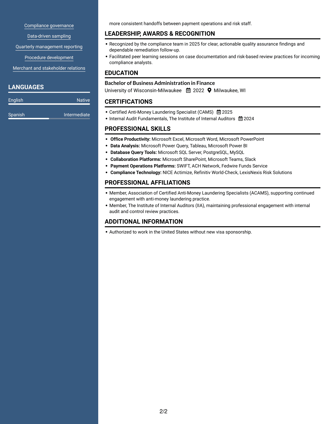 Resume example — page 2