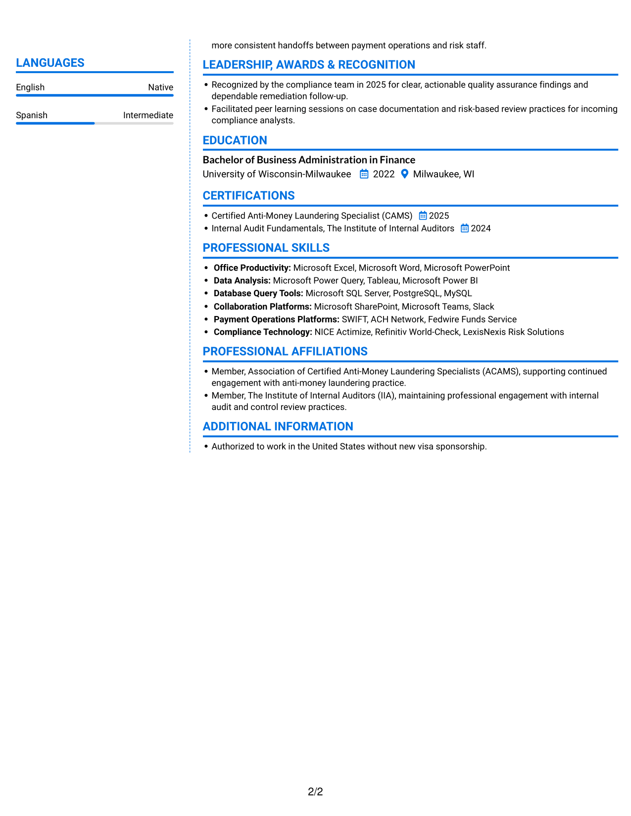 Resume example — page 2