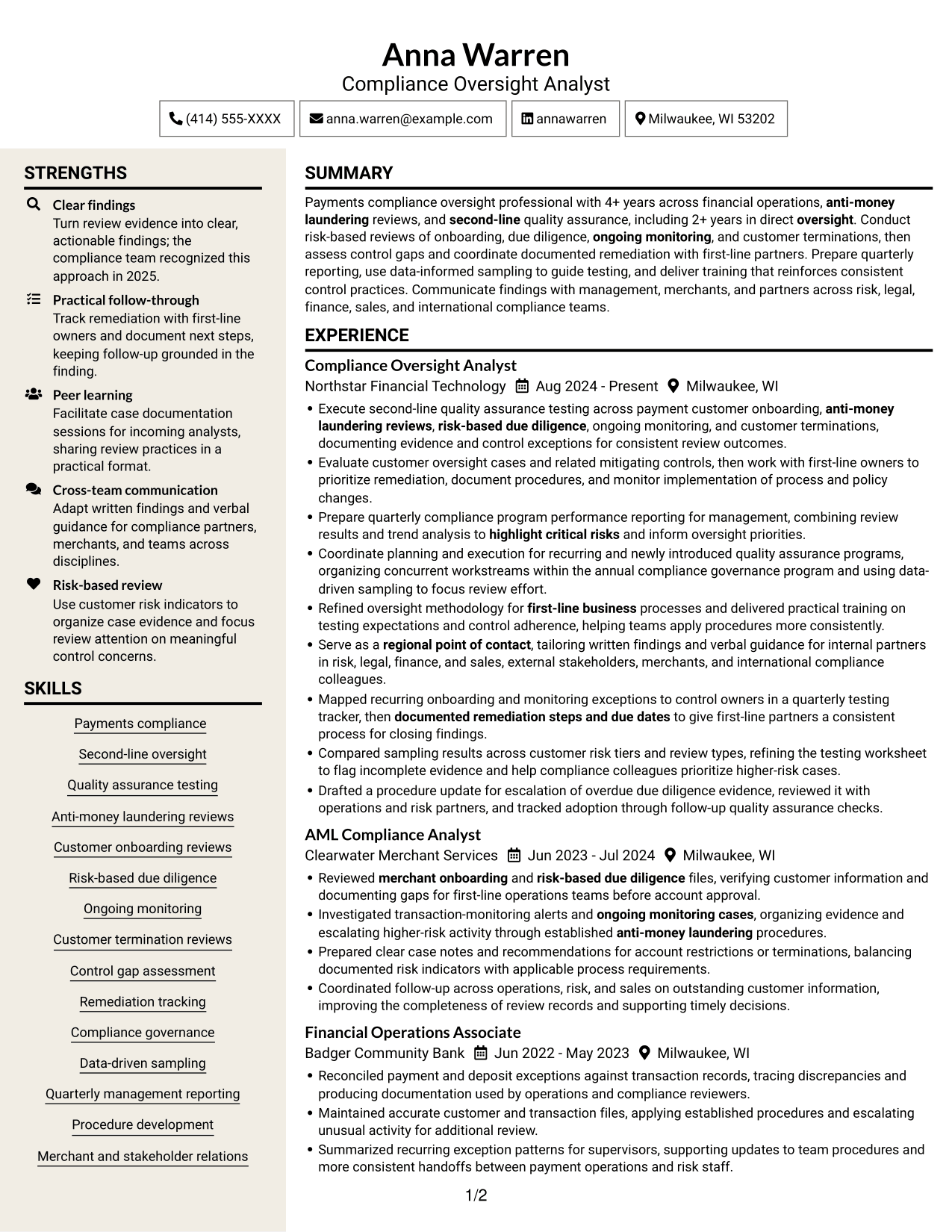 Resume example — page 1