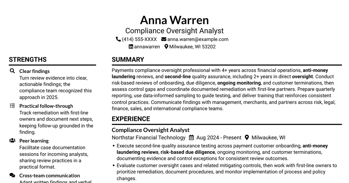 7 Compliance Oversight Officer - Payments Compliance Resume Templates with Example