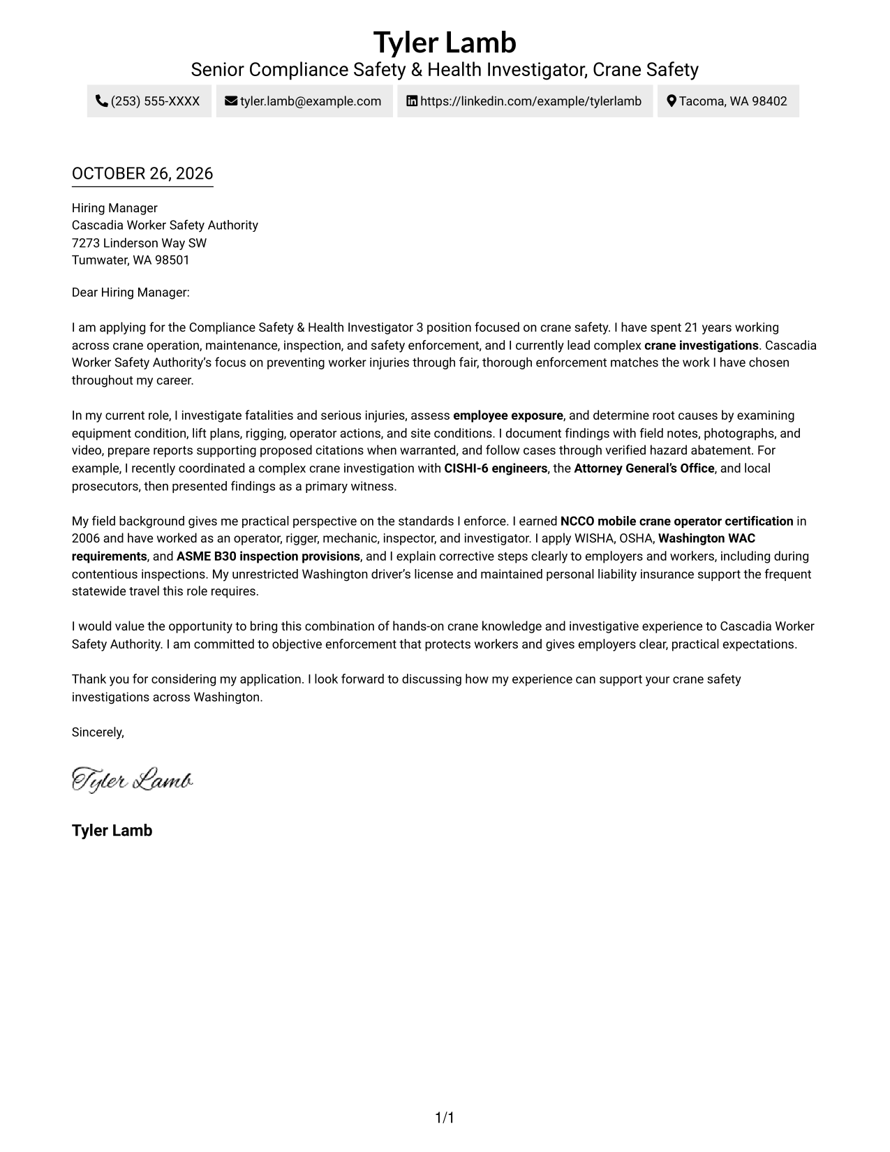 Cover letter example — page 1