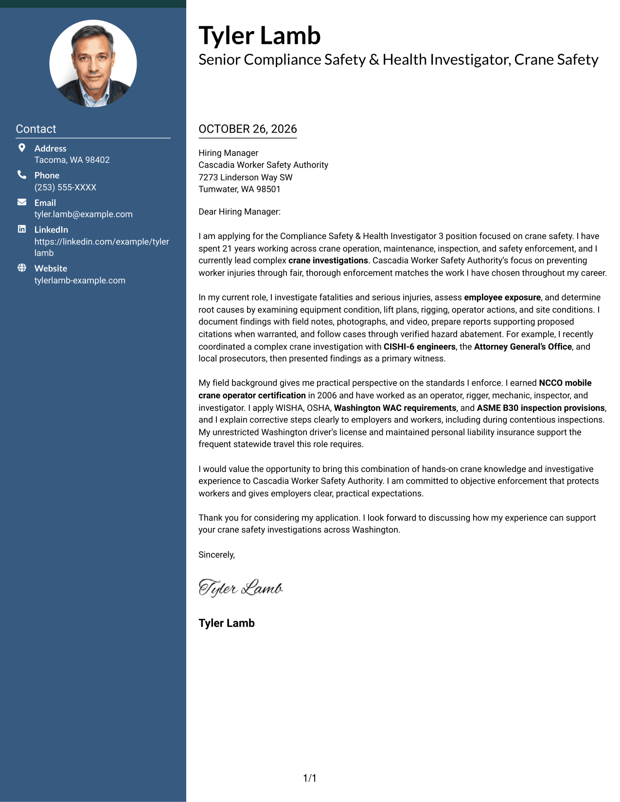 Cover letter example — page 1
