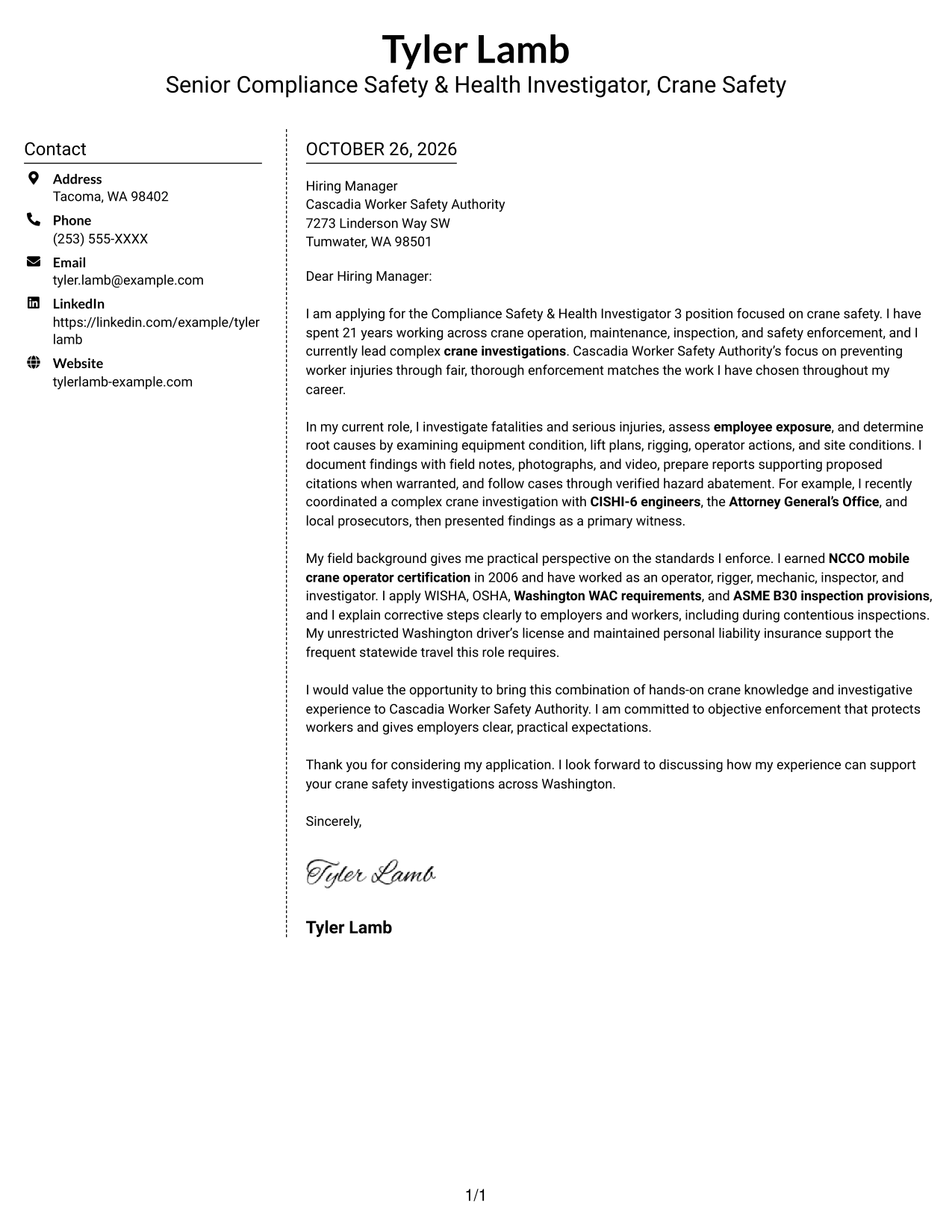 Cover letter example — page 1