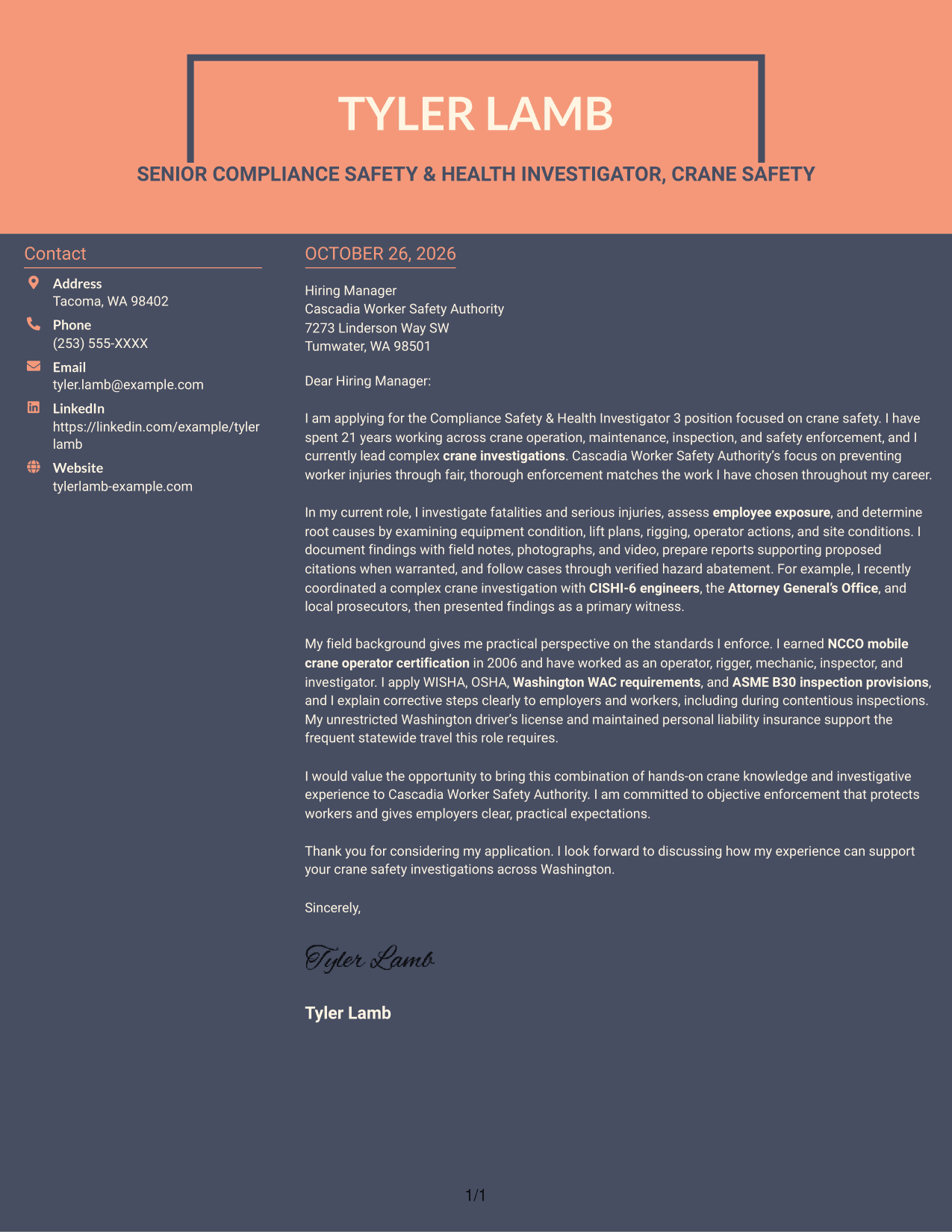 Cover letter example — page 1