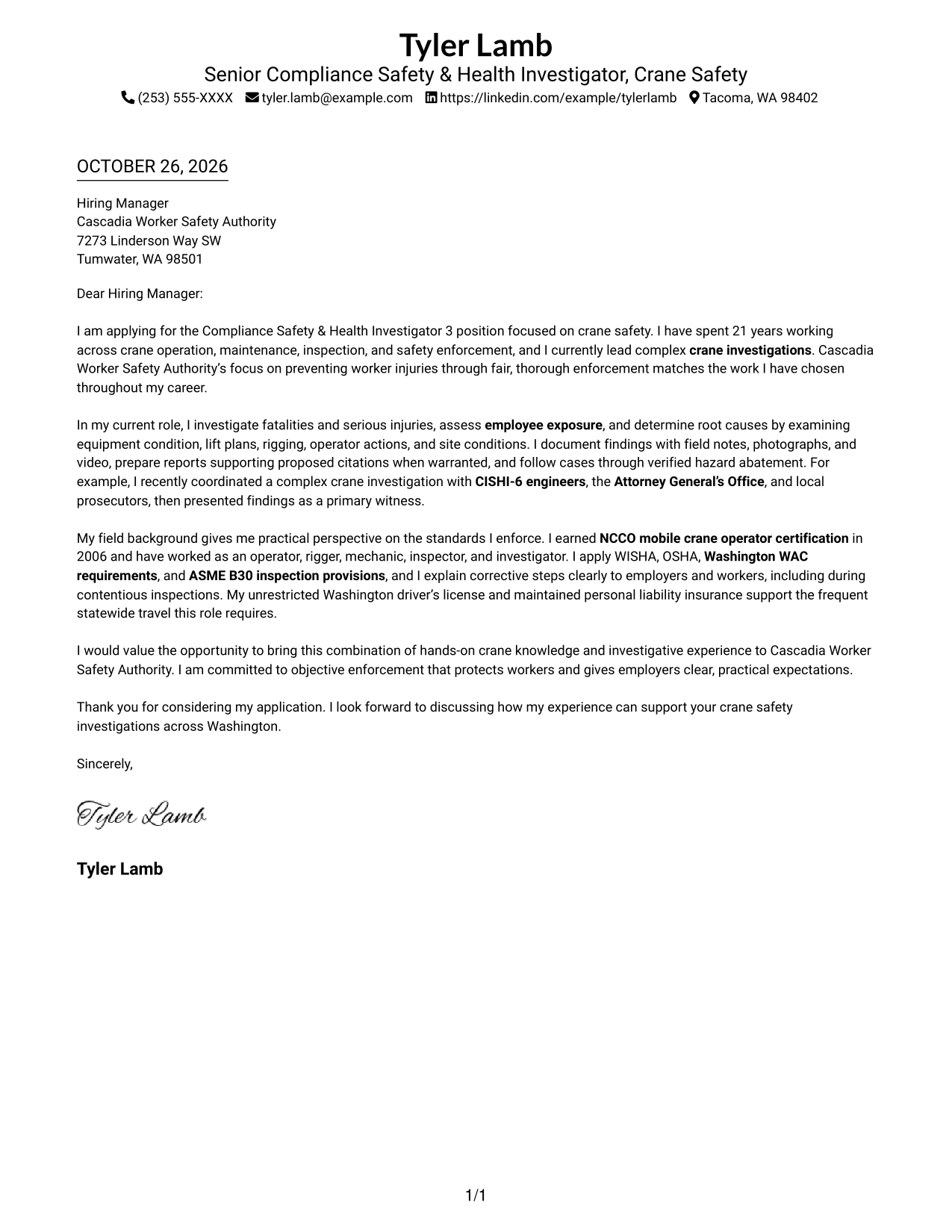 Cover letter example — page 1