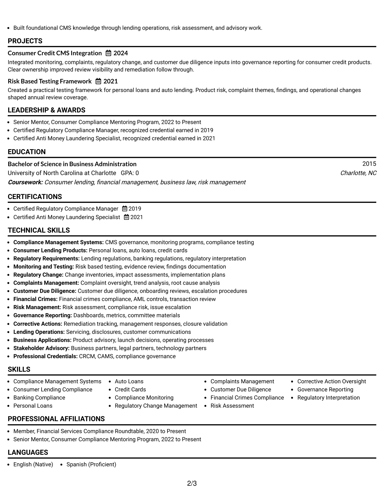 Resume Example Page 2