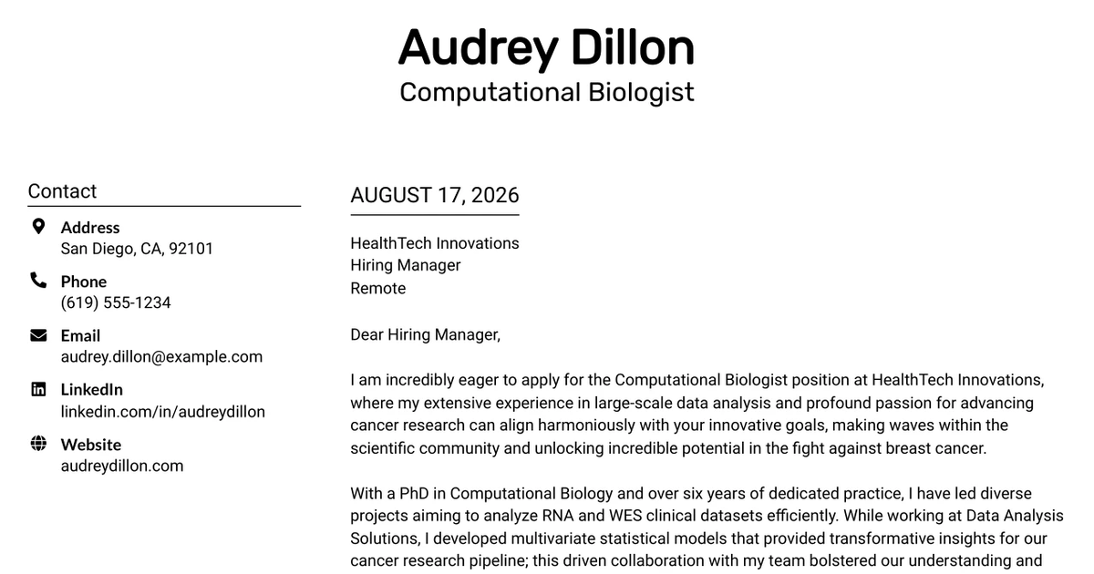30+ Computational Biologist Cover Letter Templates with Example 2026
