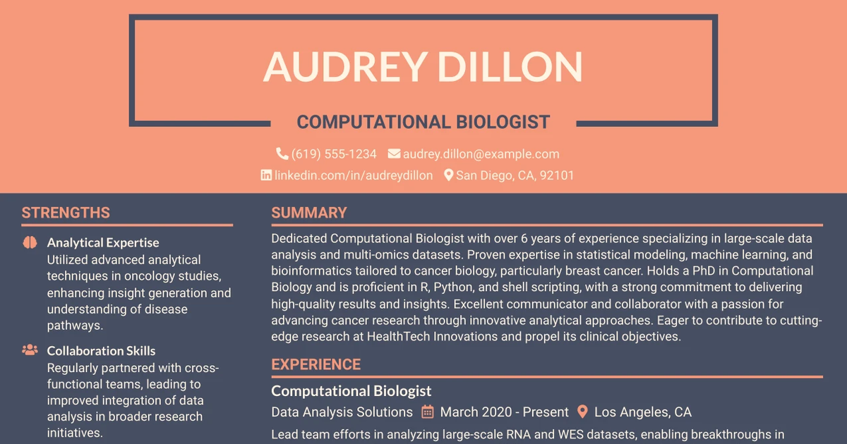 33 Computational Biologist Resume Templates with Example 2026 (ATS-Optimized)