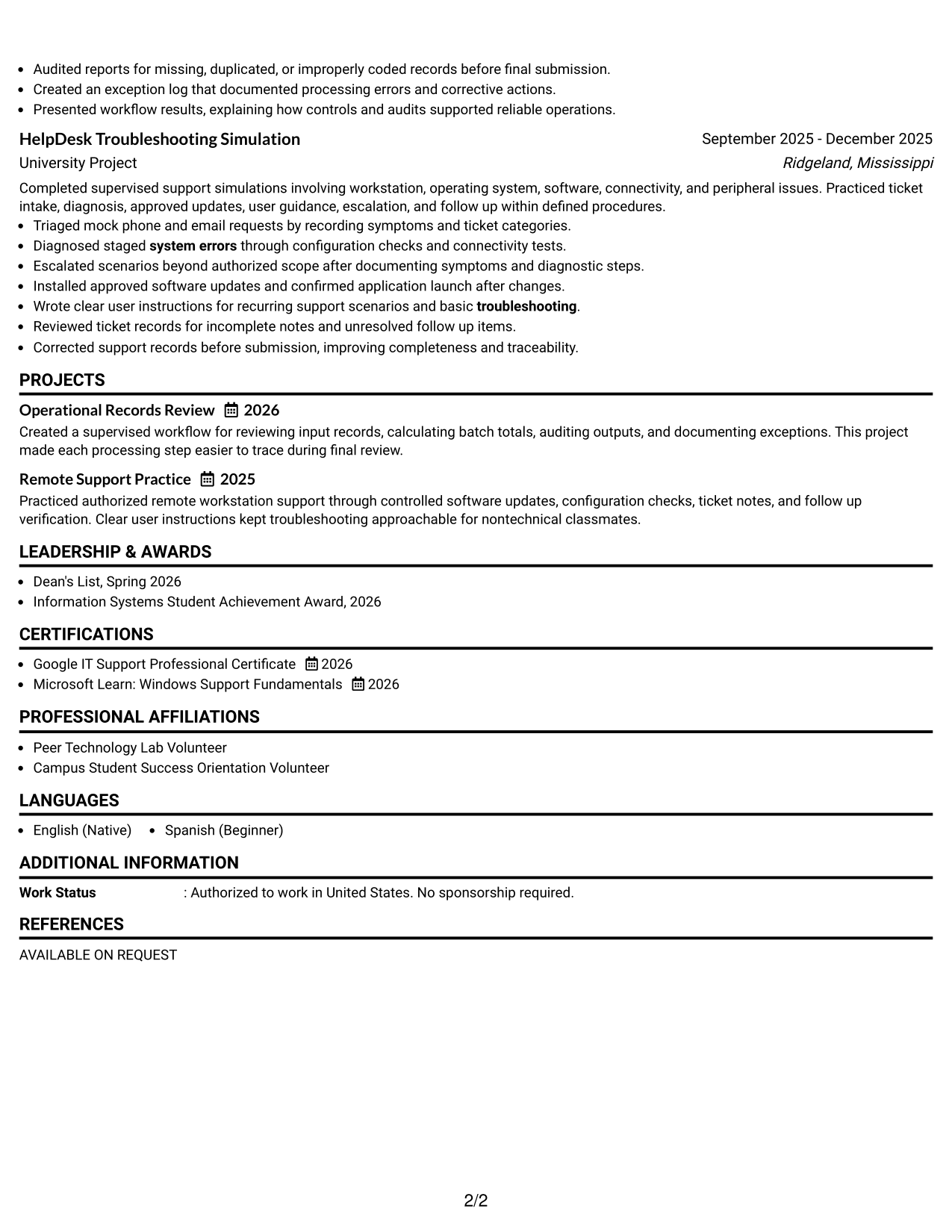 Resume Example Page 2