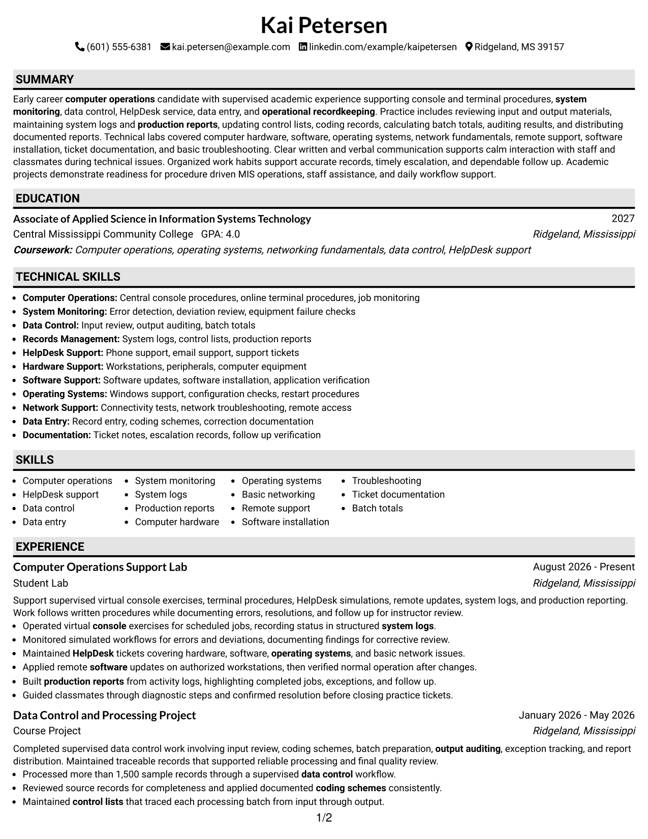 Resume Example Page 1