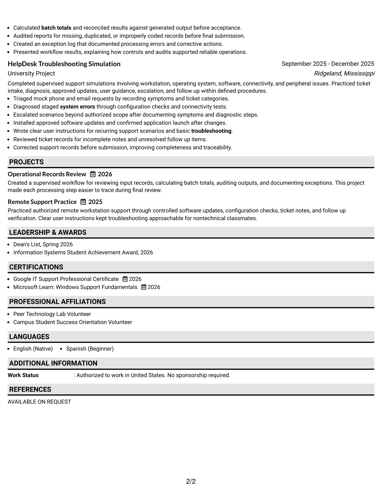 Resume Example Page 2