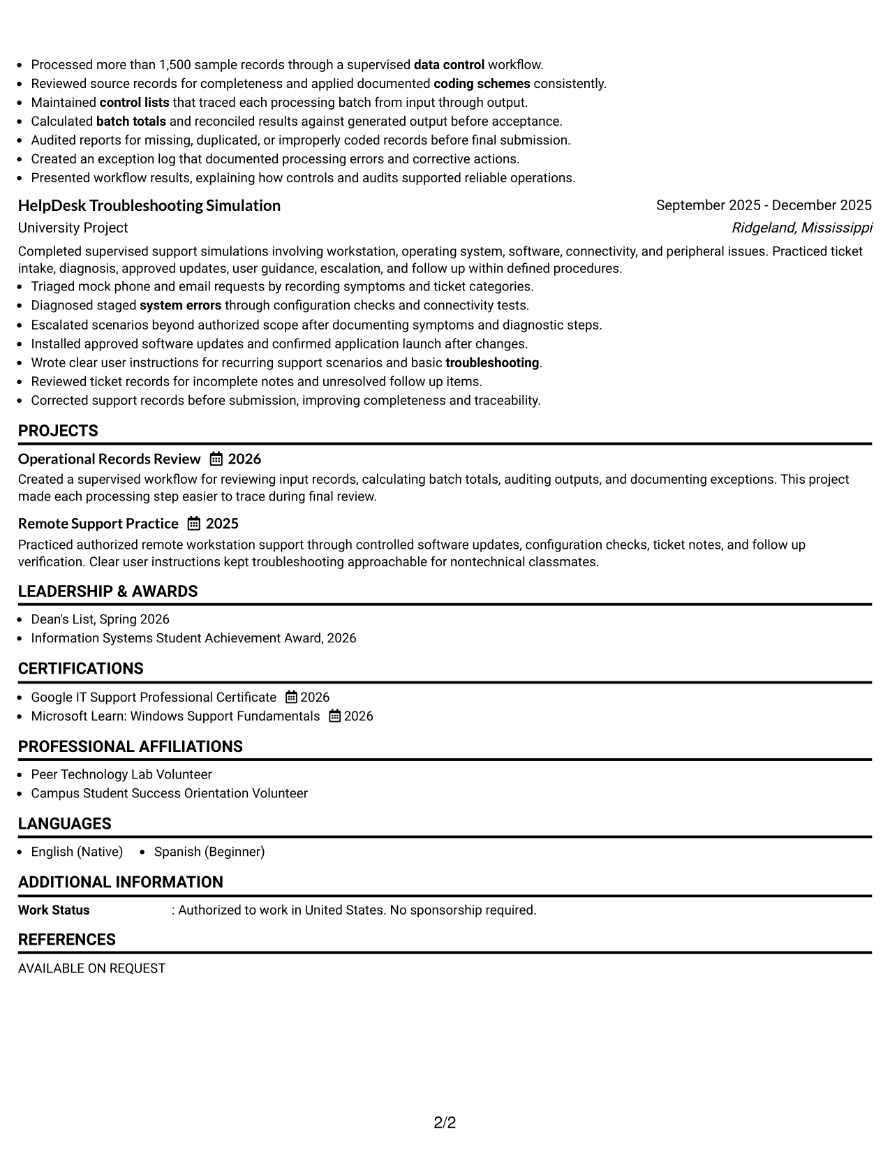 Resume Example Page 2