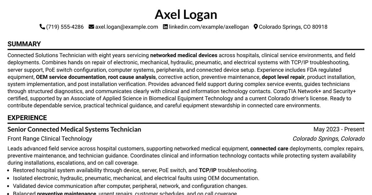 7 Connected Solutions Technician Resume Templates with Example