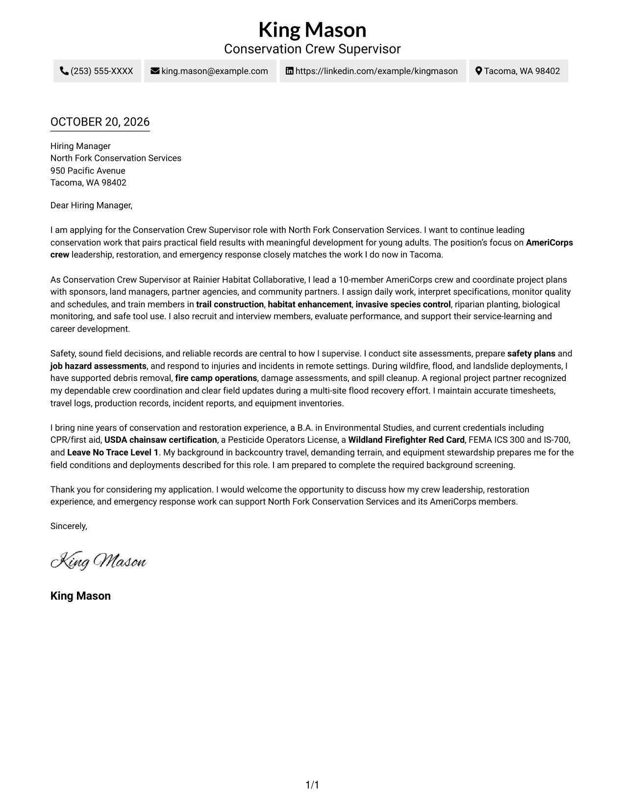 Cover letter example — page 1