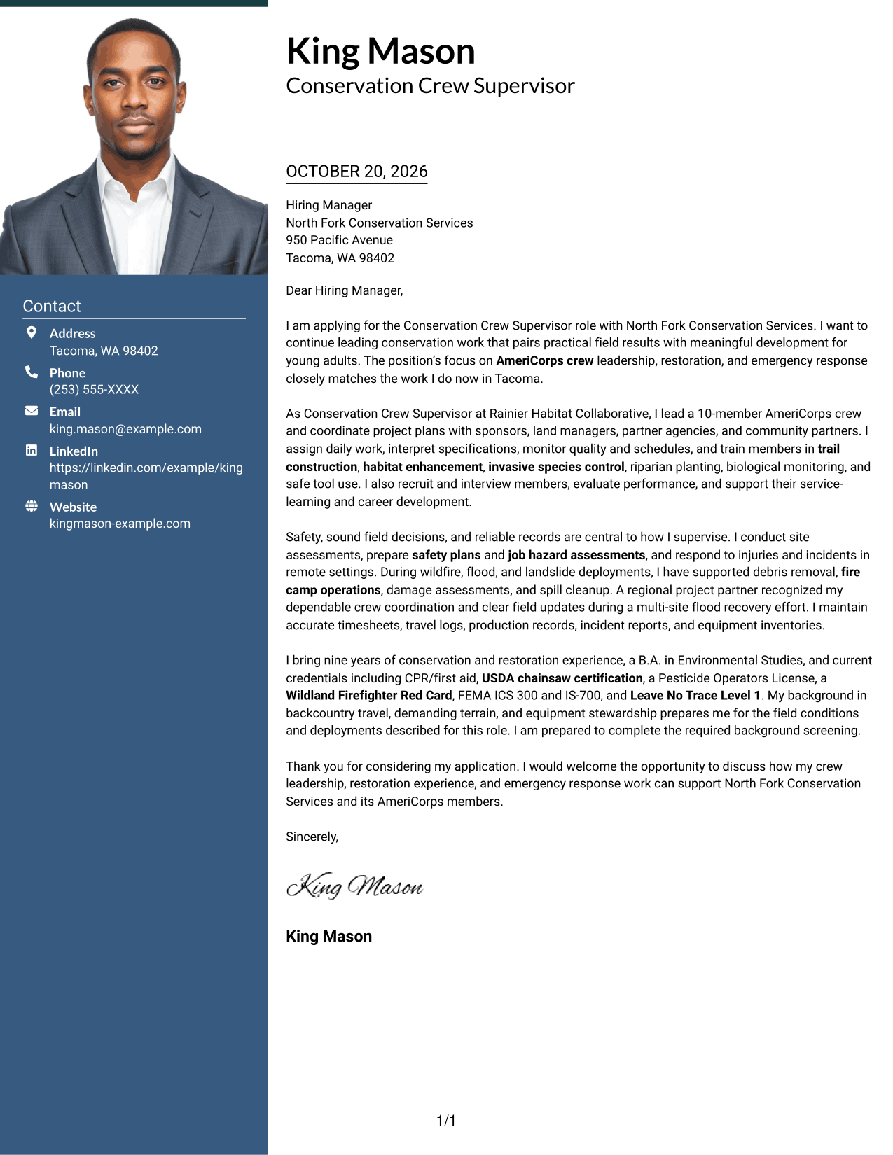 Cover letter example — page 1