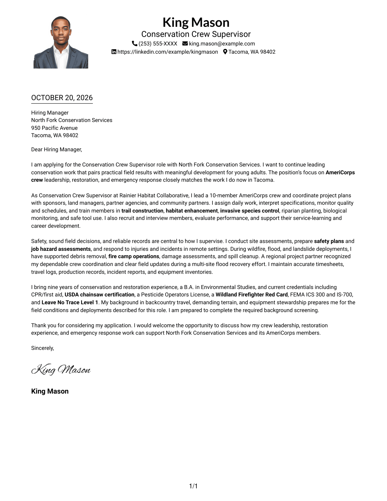 Cover letter example — page 1