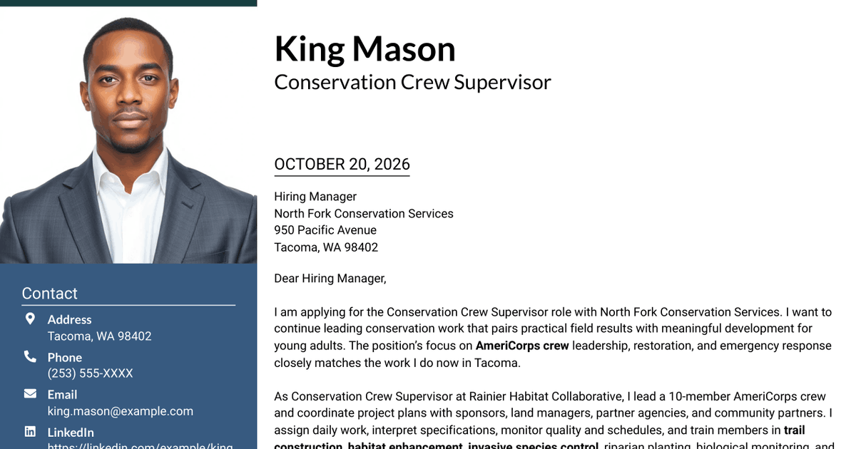 7 Conservation Crew Supervisor - Field Restoration Cover Letter Templates with Example