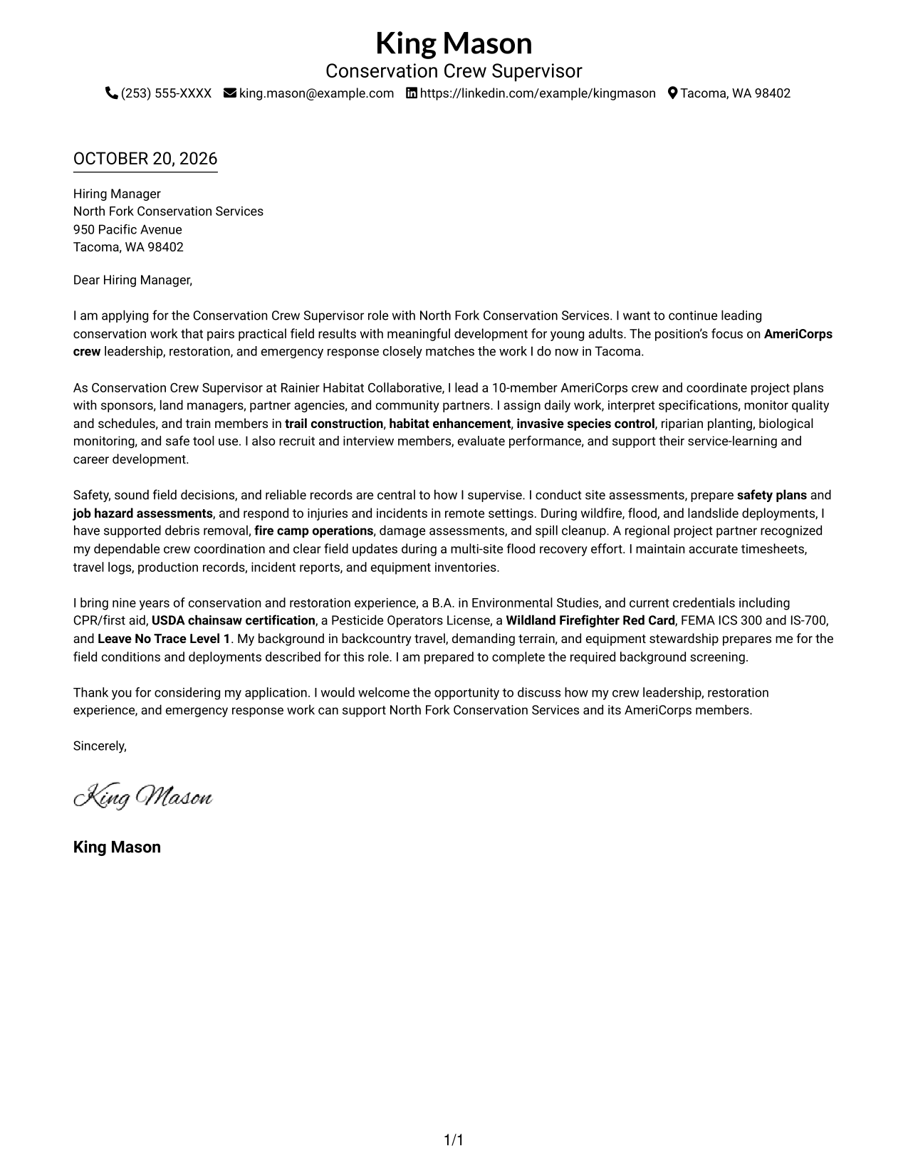 Cover letter example — page 1