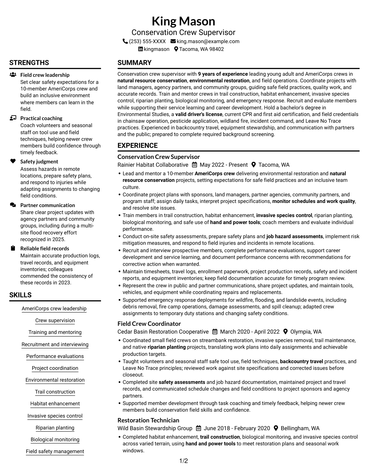 Resume example — page 1