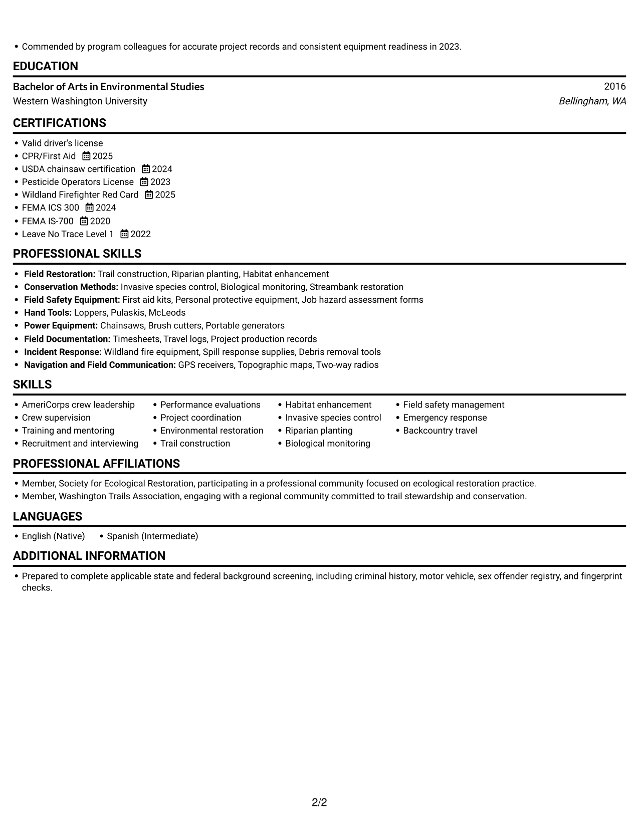 Resume example — page 2