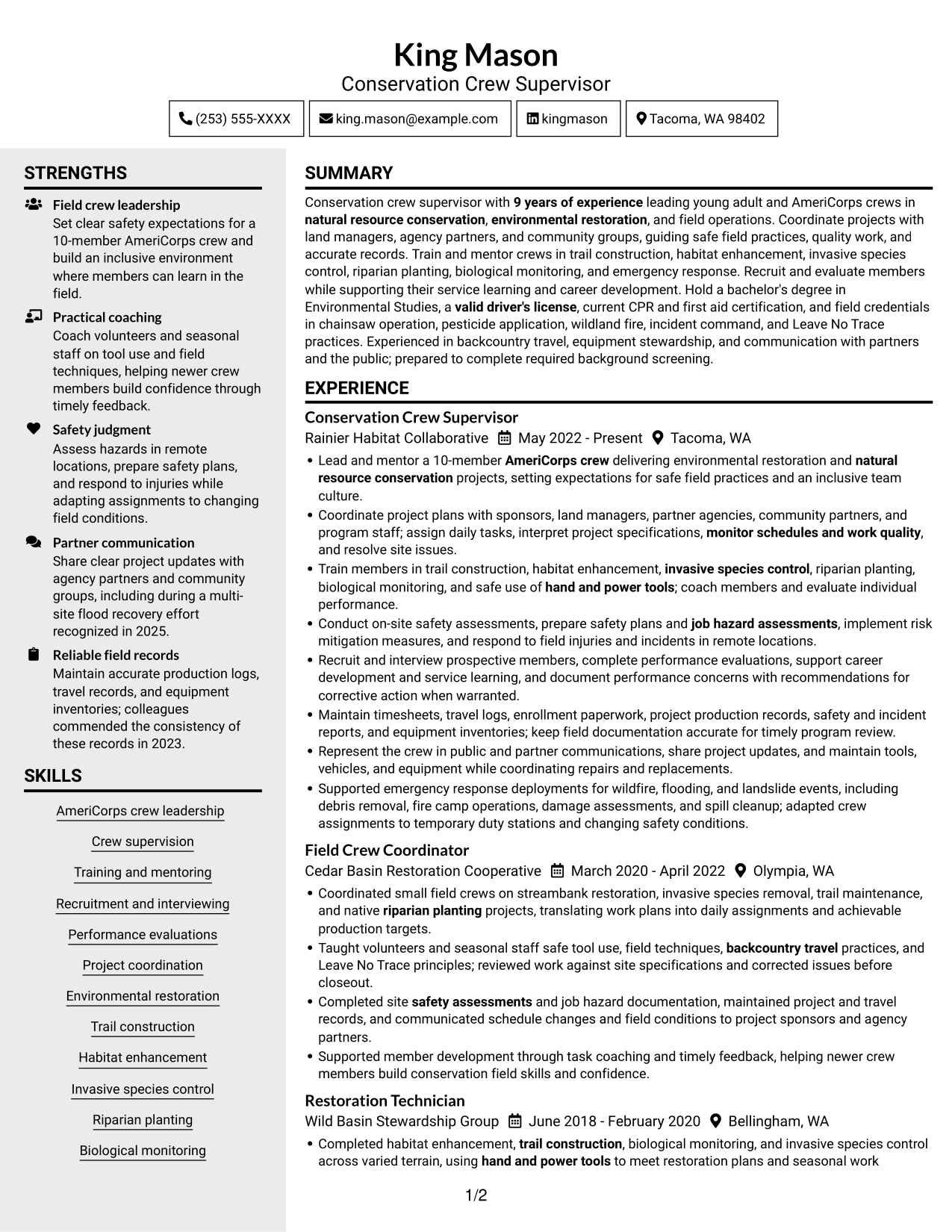 Resume example — page 1