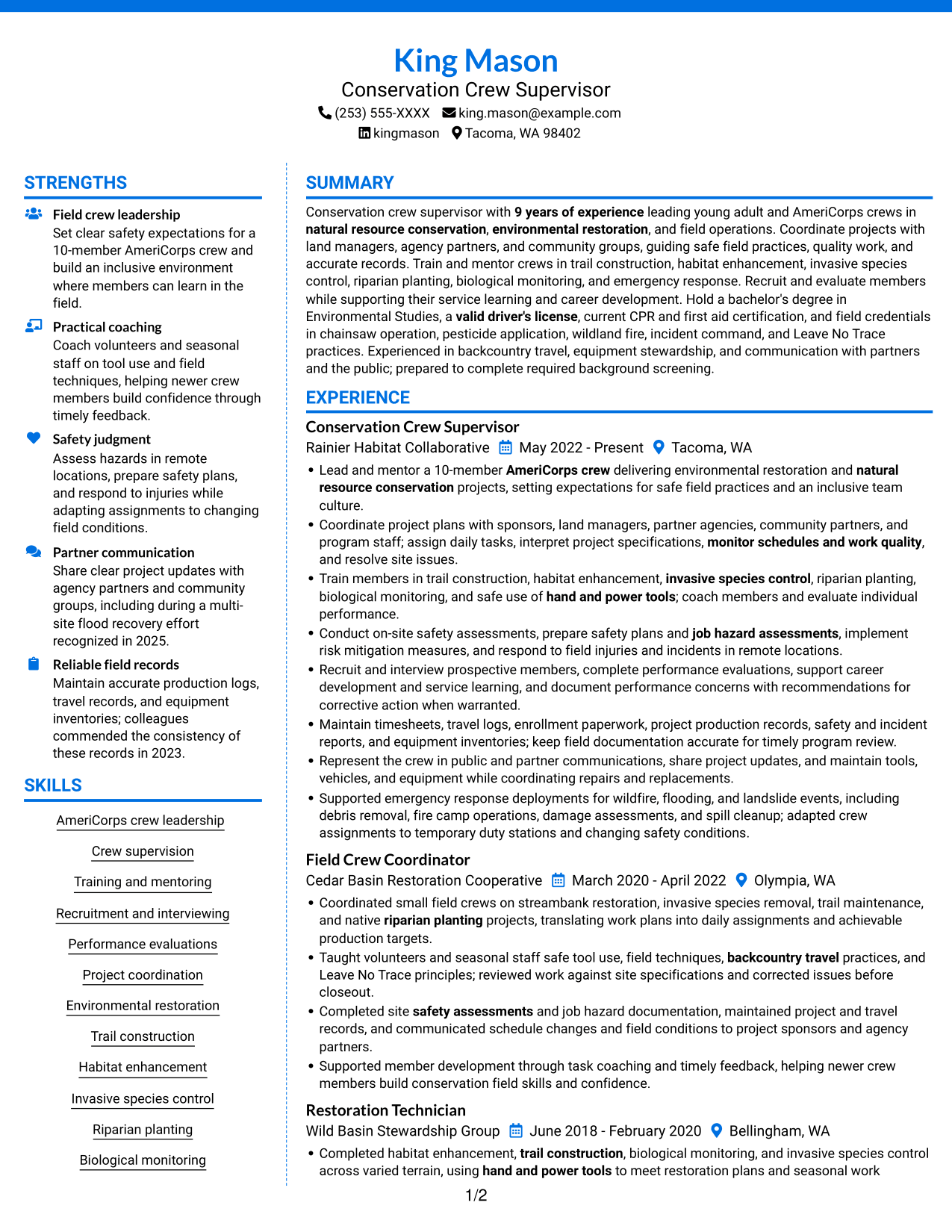Resume example — page 1