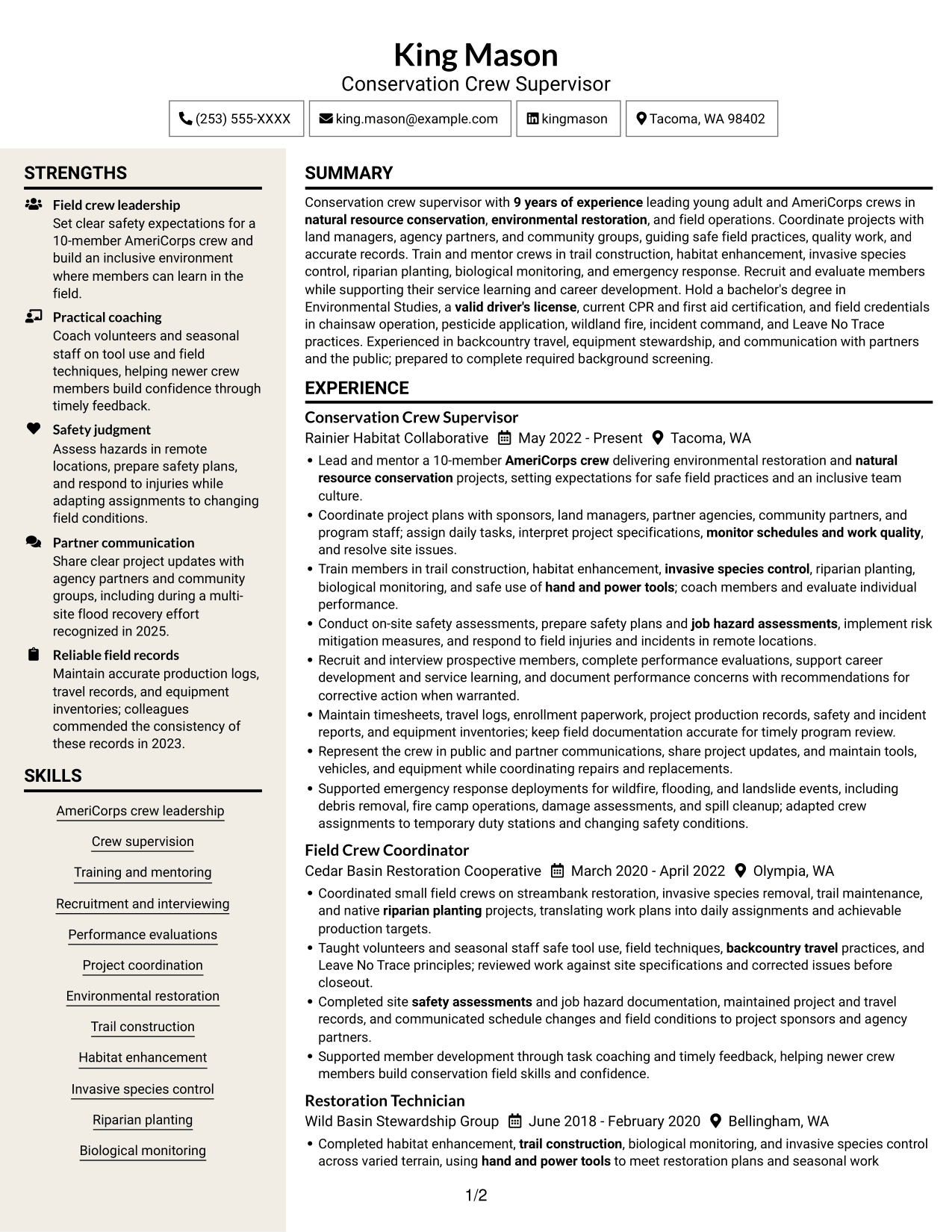Resume example — page 1