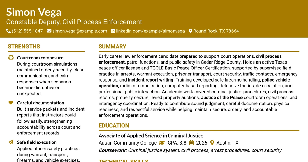 33 Constable Deputy - Civil Process Enforcement Resume Templates with Example 2026 (ATS-Optimized)