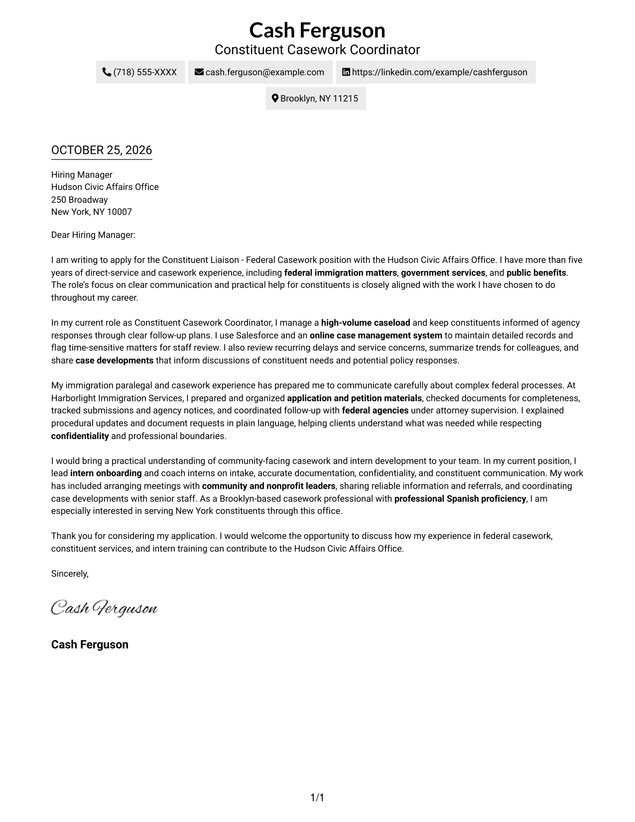 Cover letter example — page 1