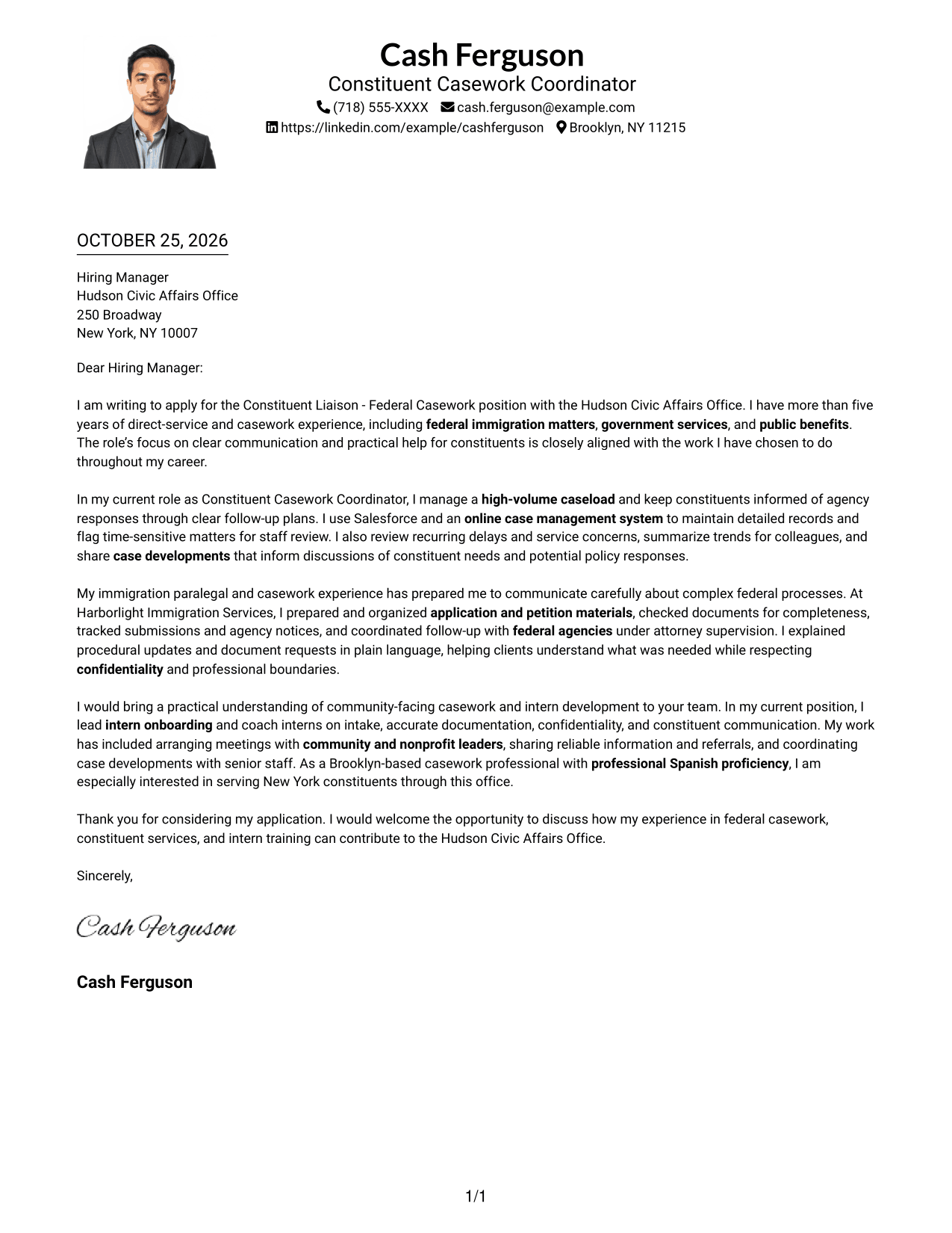 Cover letter example — page 1