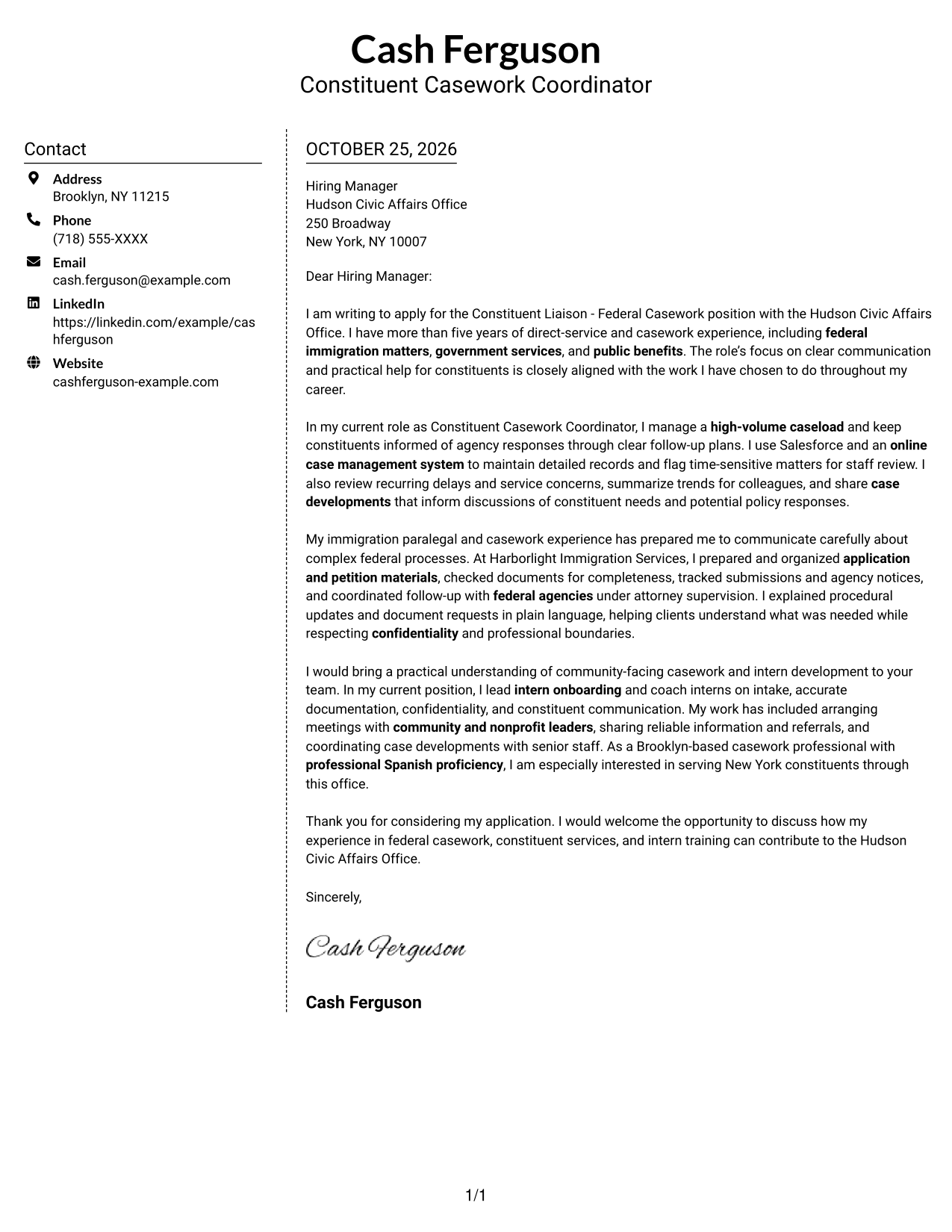 Cover letter example — page 1
