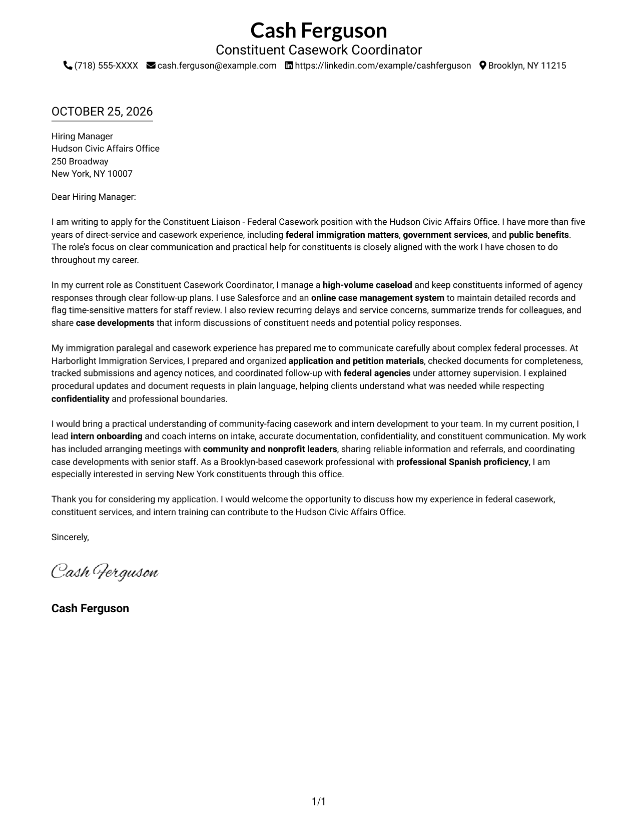 Cover letter example — page 1
