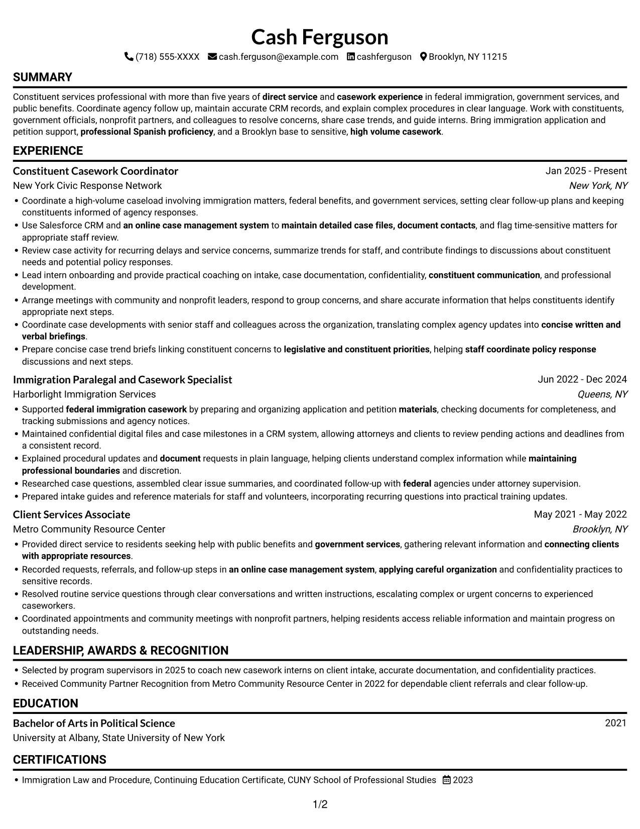 Resume example — page 1