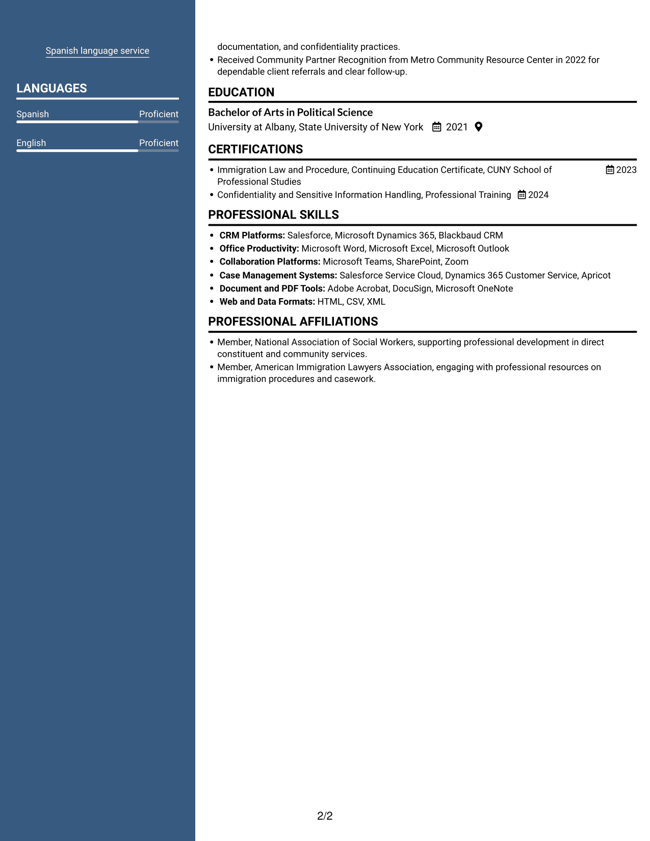 Resume example — page 2