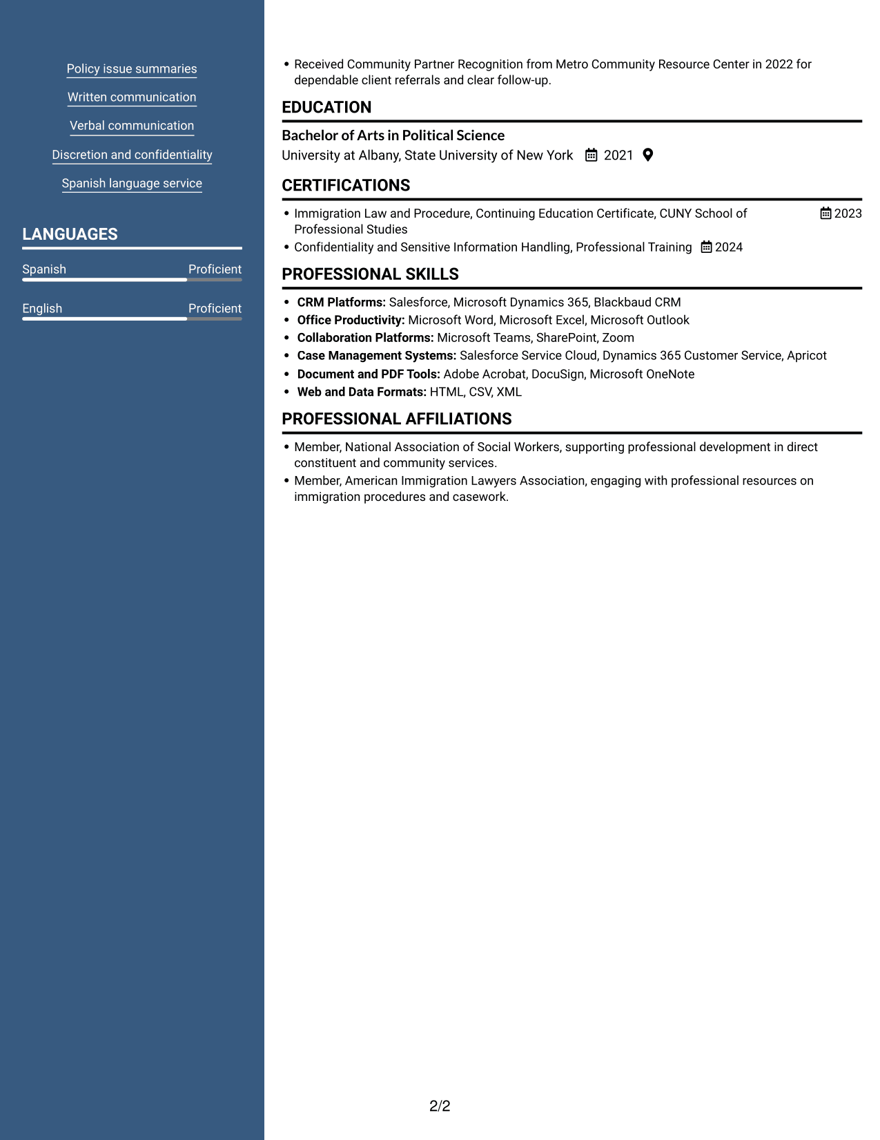 Resume example — page 2